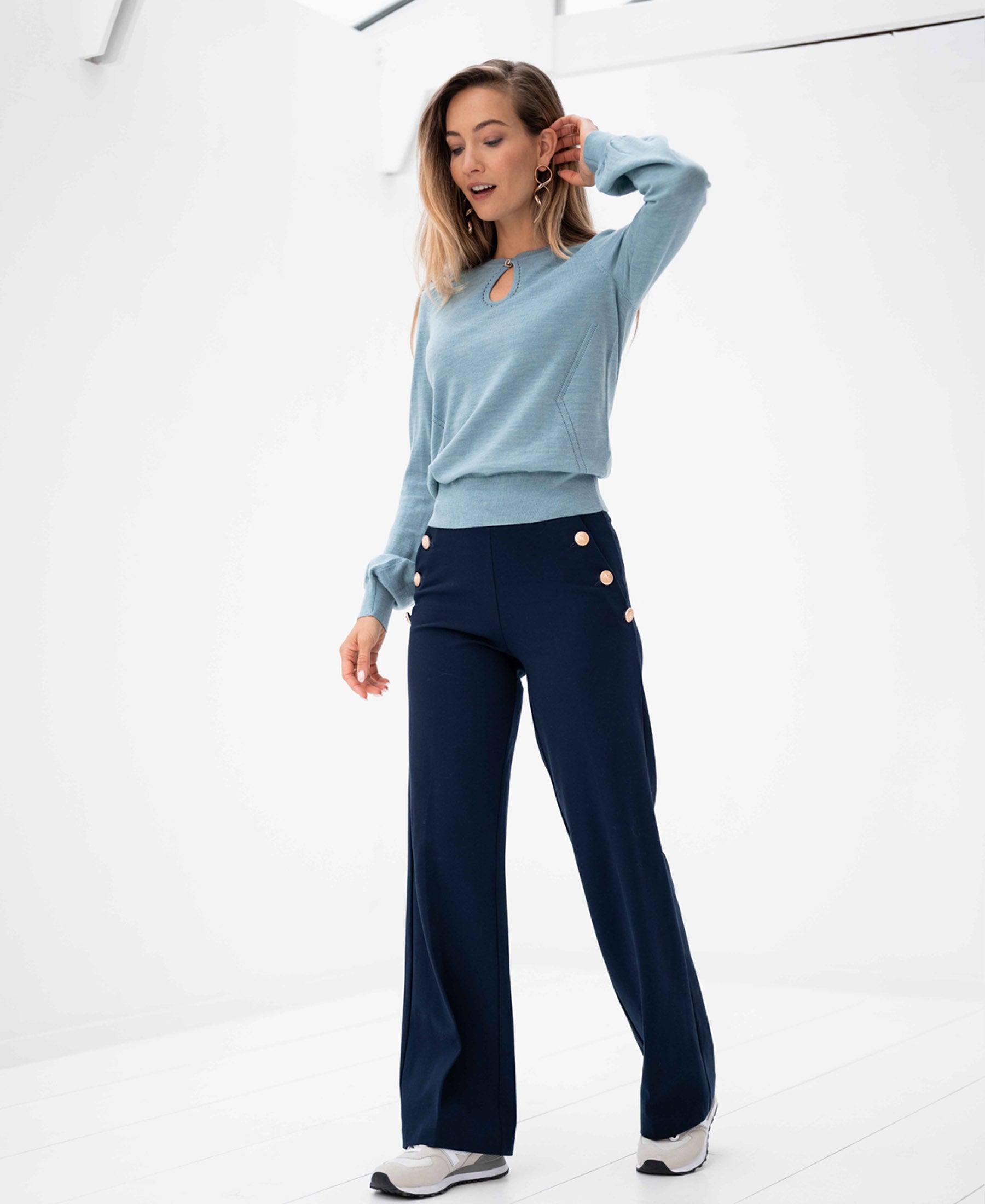 Merino sweater LA COMPAGNIE Mist blue - Gold