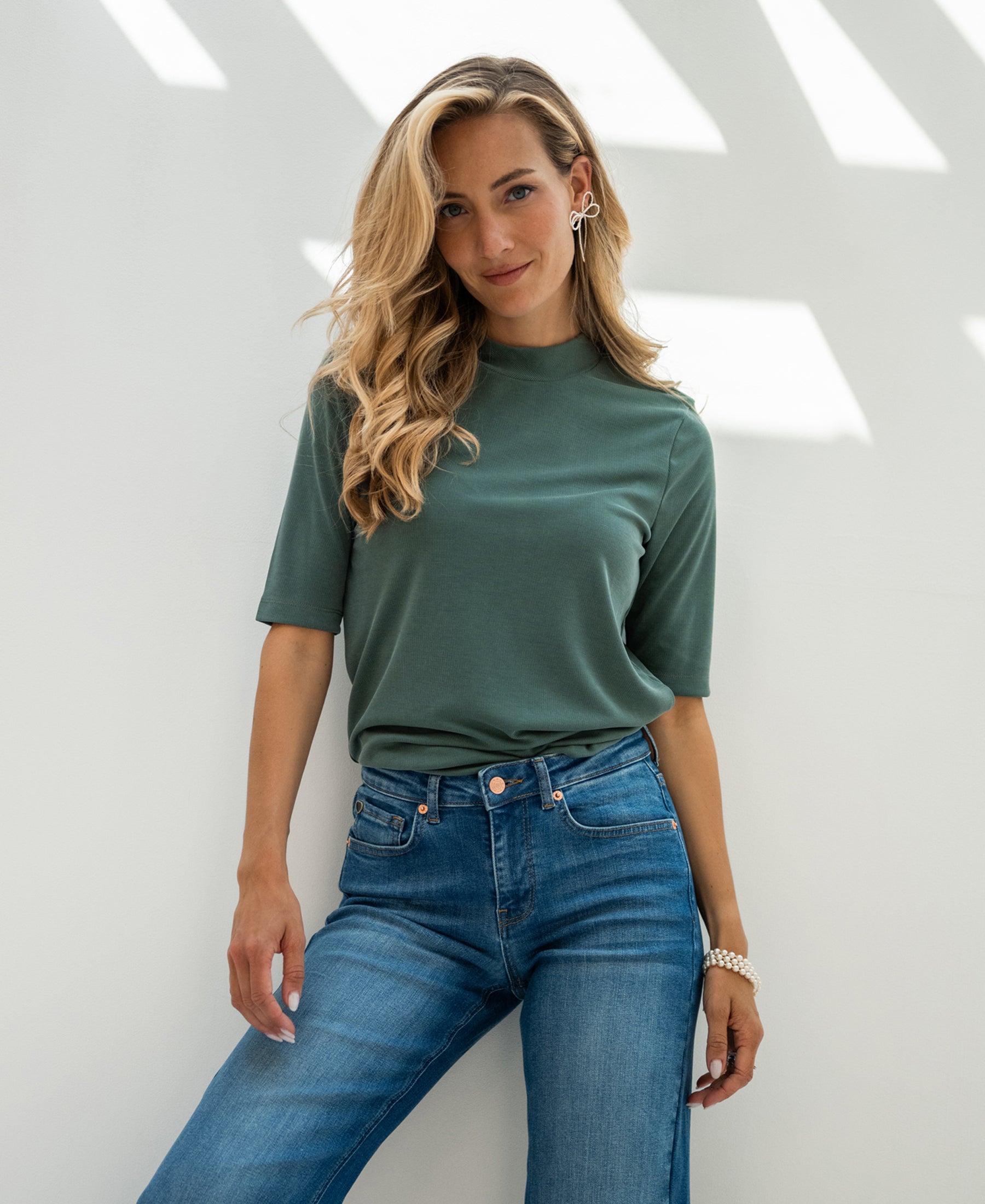 Rippen-Rollkragenpullover LA MIXY Graugrün