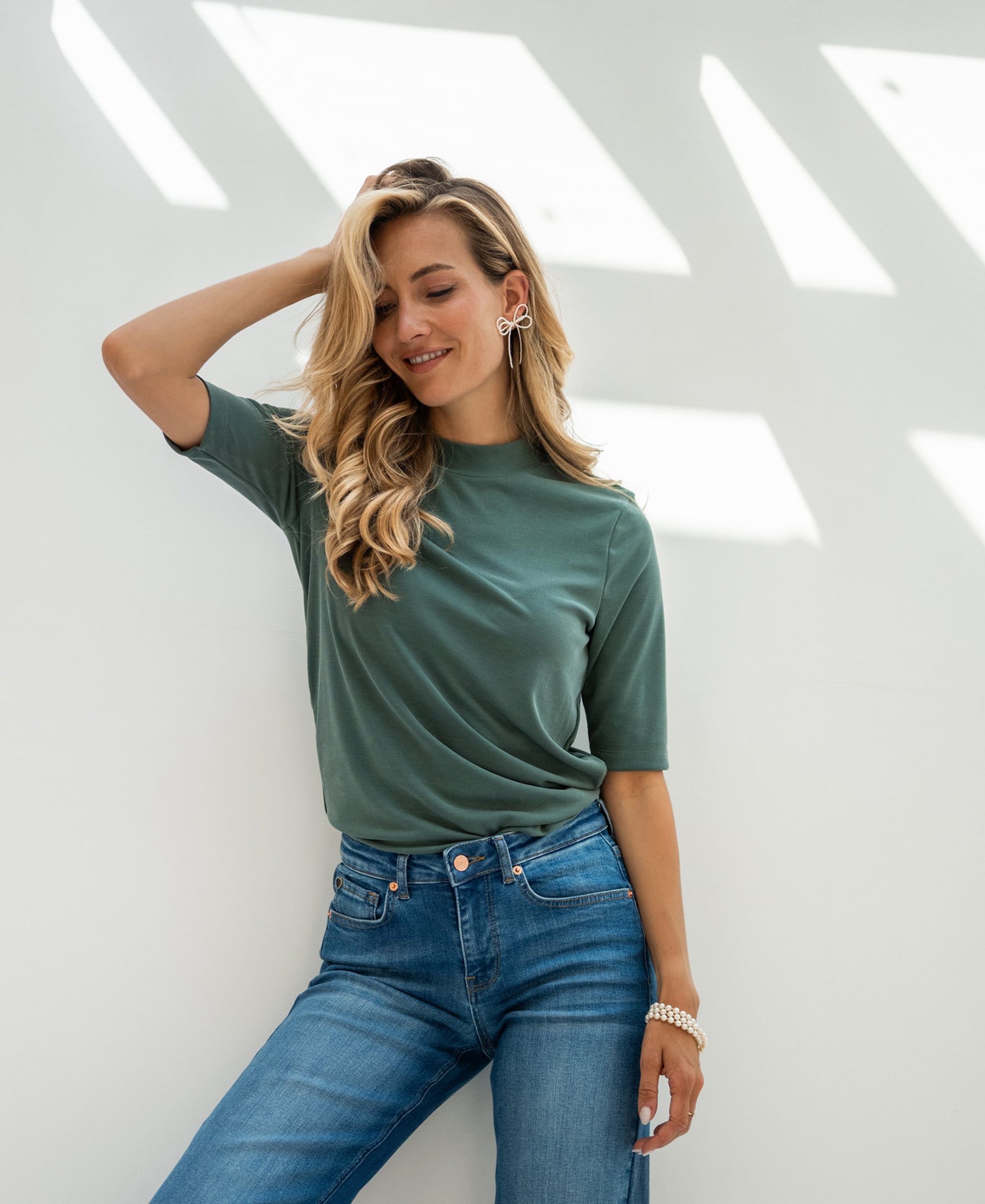 Rippen-Rollkragenpullover LA MIXY Graugrün