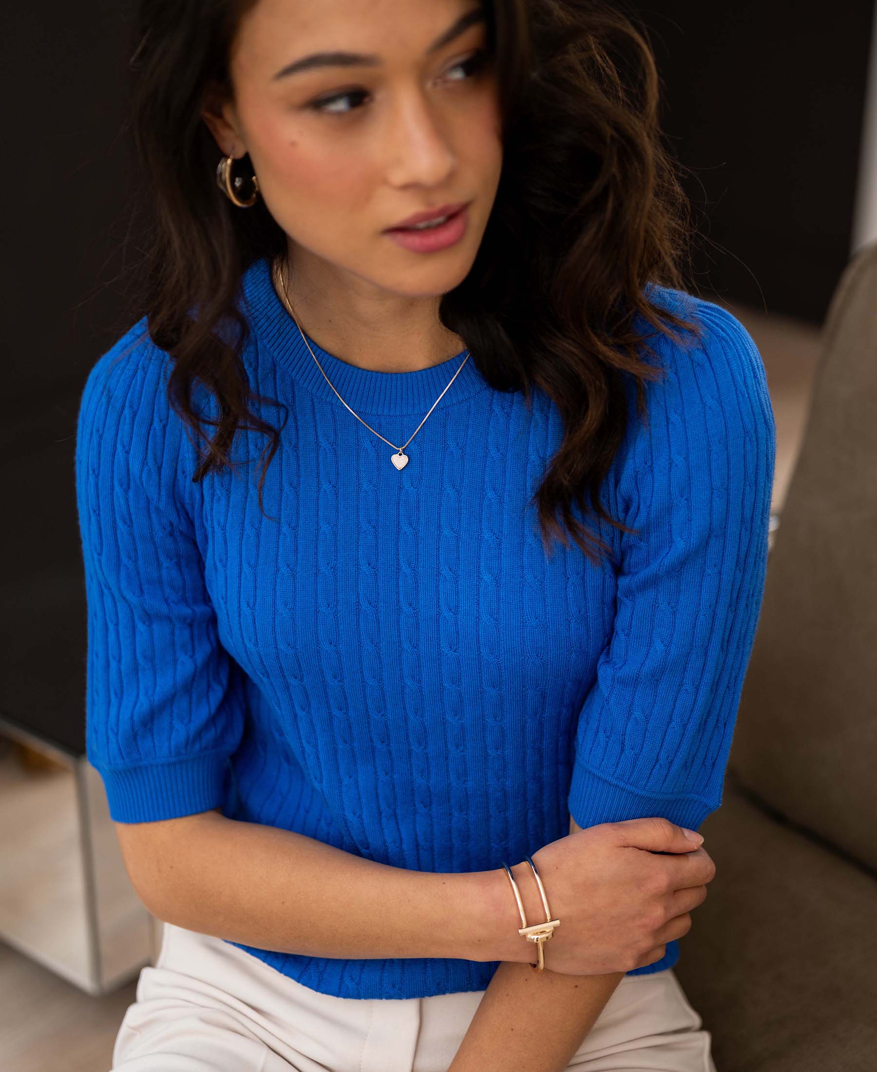 Kabeltrui korte mouw LA NONNA Blauw