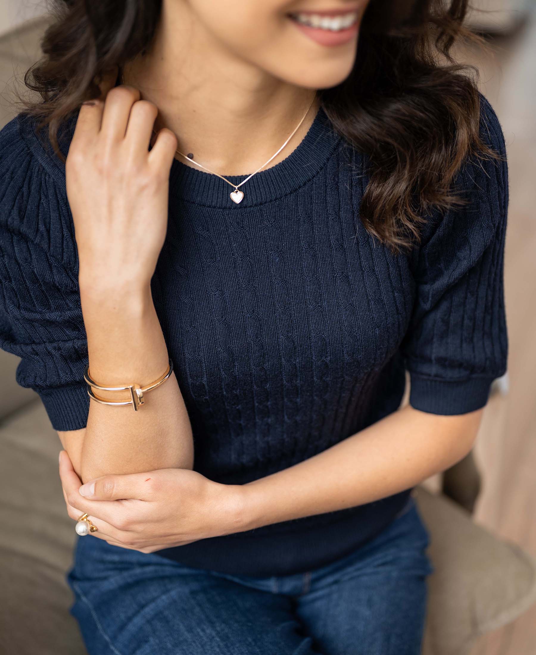 Kabeltrui korte mouw LA NONNA Donkerblauw