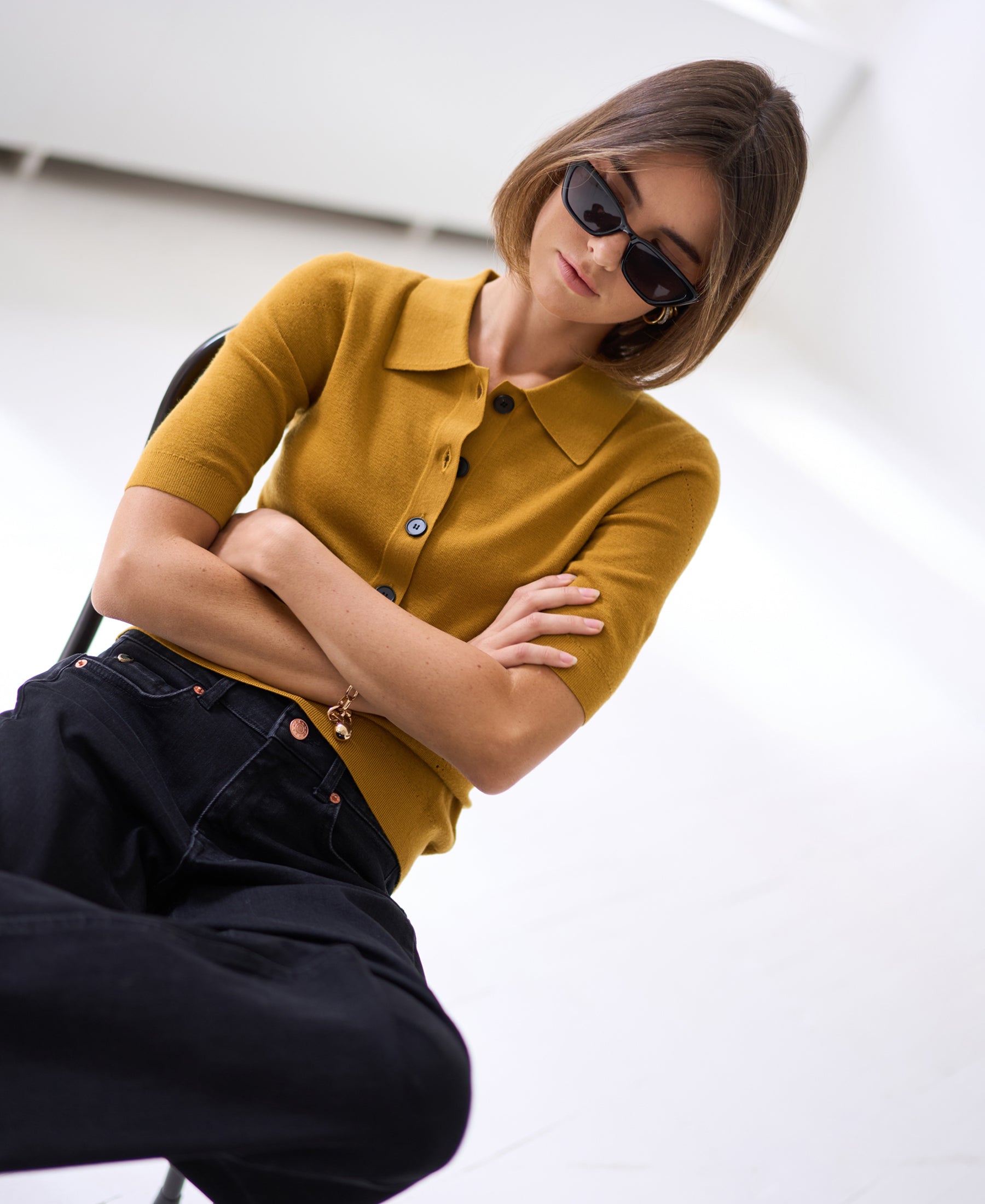 Poloshirt aus Merinowolle LA PANTIN Goldgelb