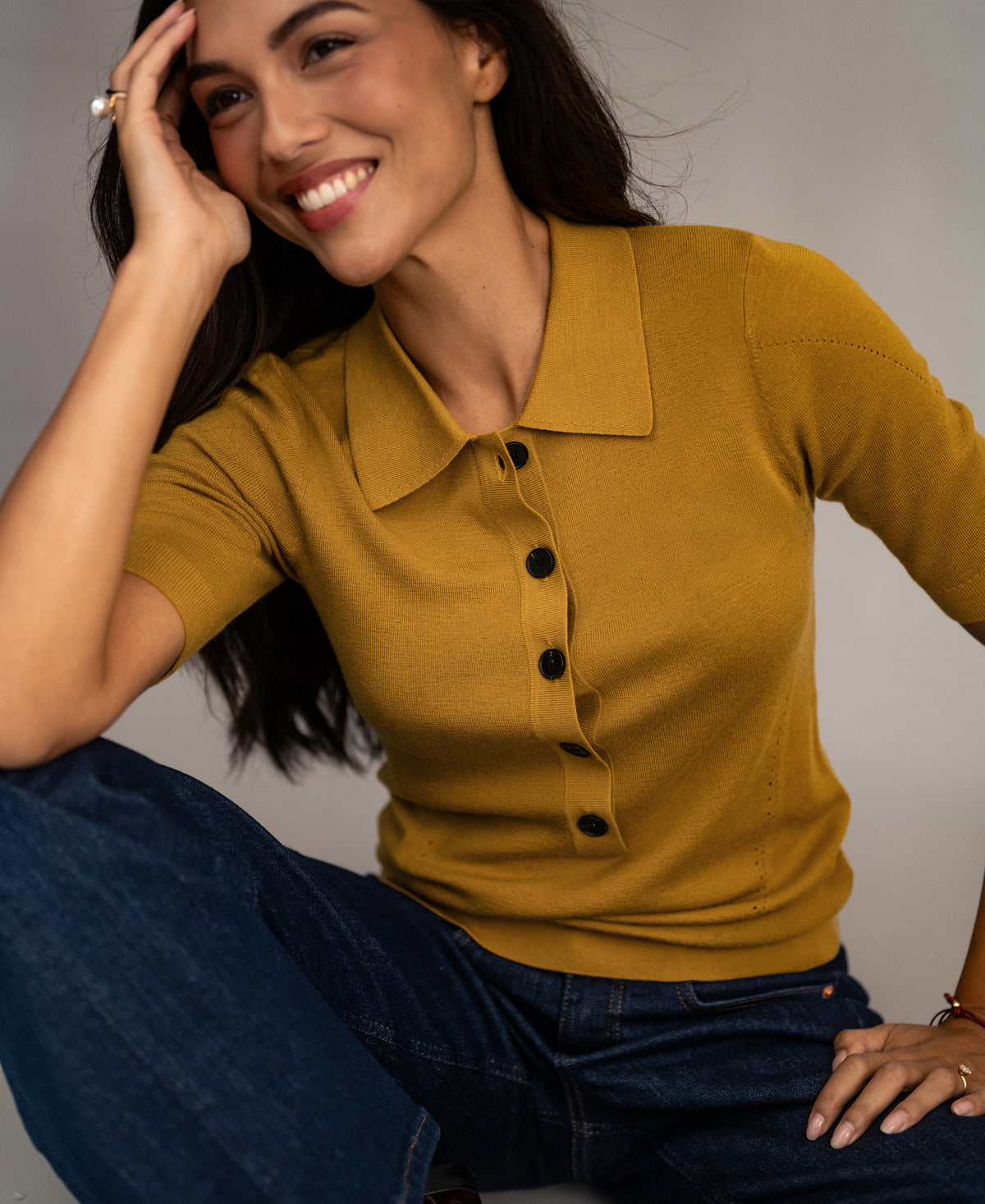 Poloshirt aus Merinowolle LA PANTIN Goldgelb