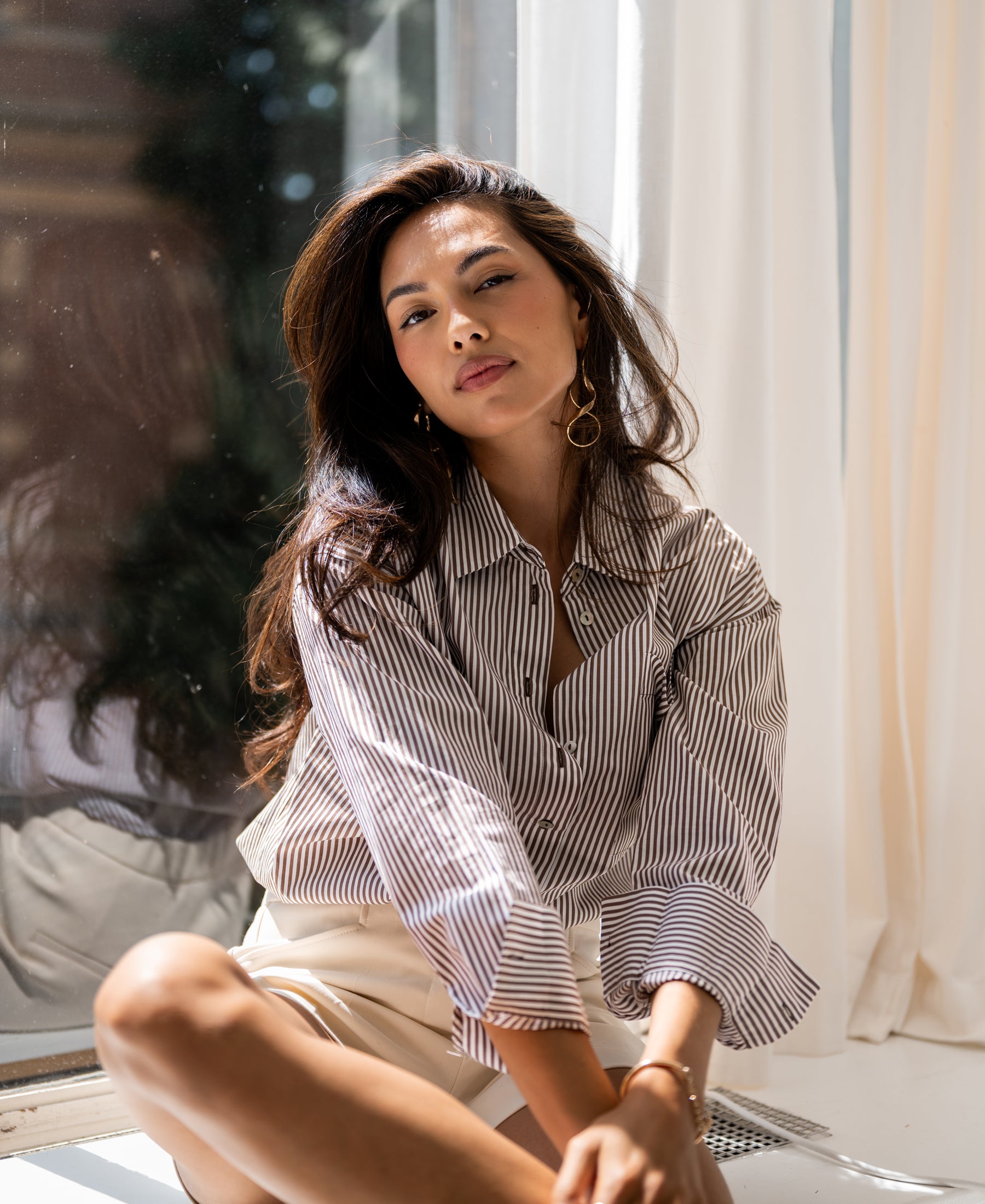 Blouse LA PASCALLE Bruin gestreept