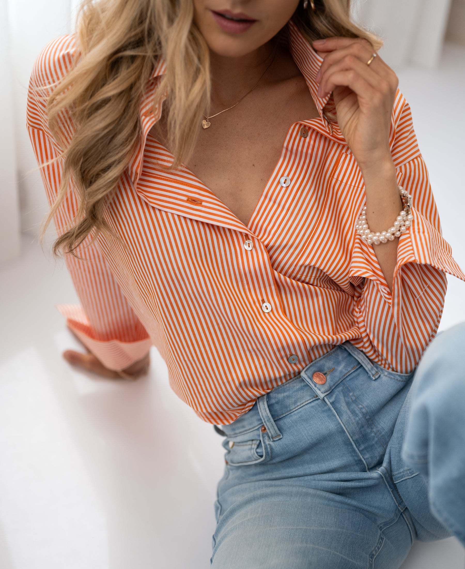 Blouse LA PASCALLE Zalm gestreept