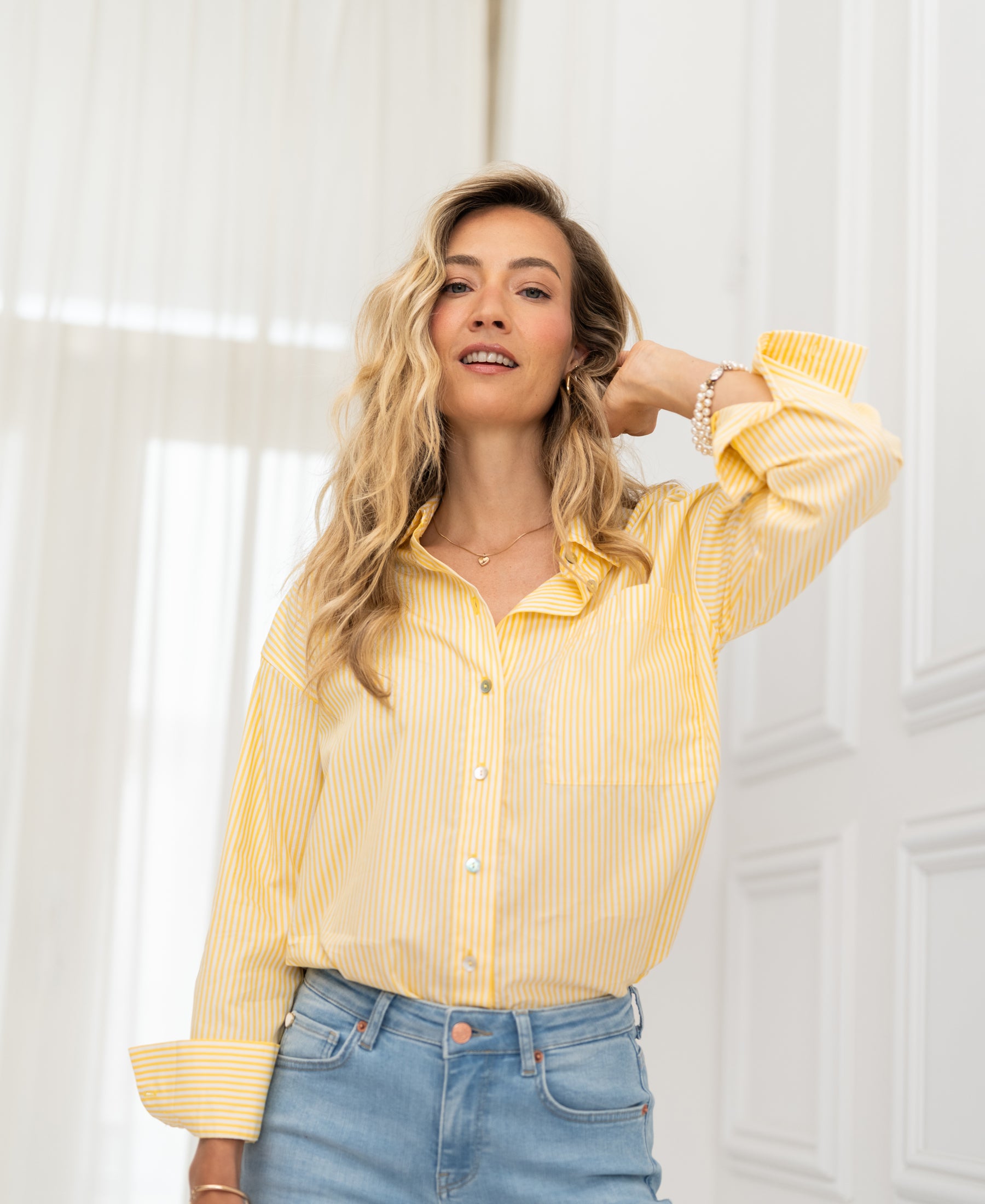 Blouse LA PASCALLE Geel gestreept