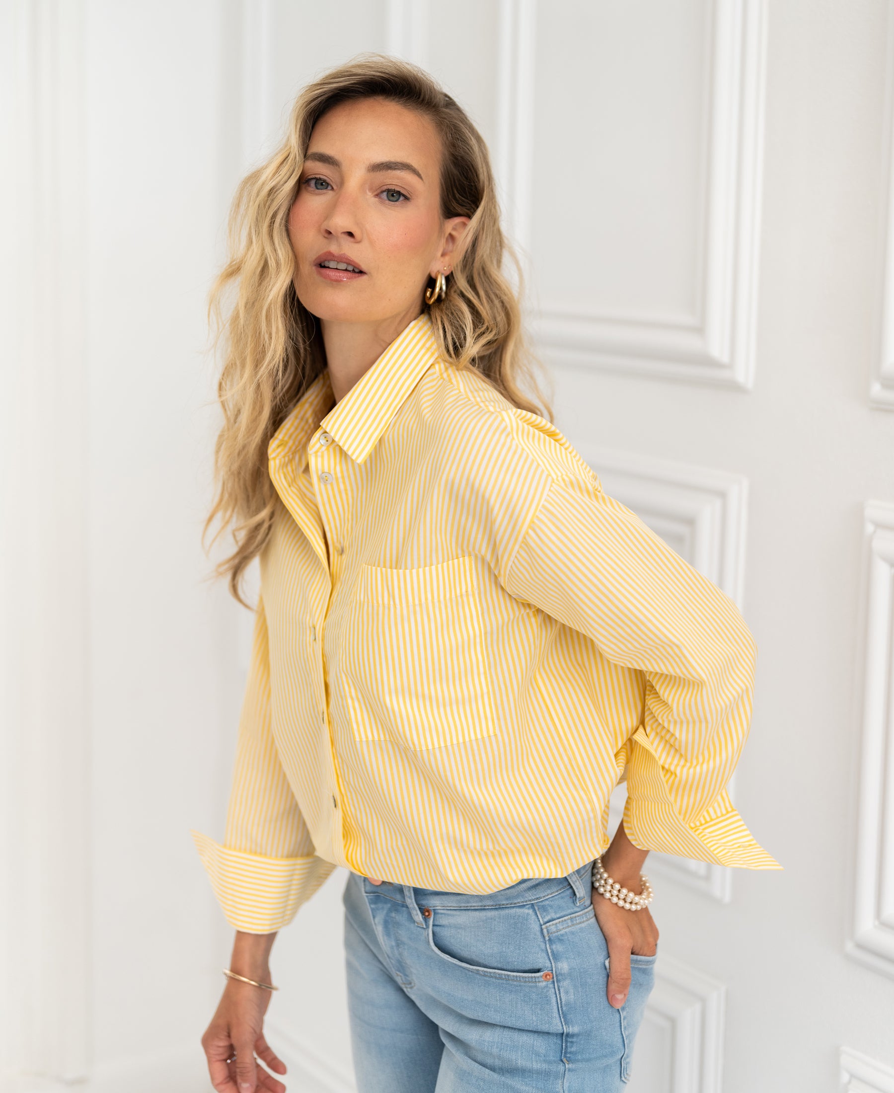 Blouse LA PASCALLE Geel gestreept