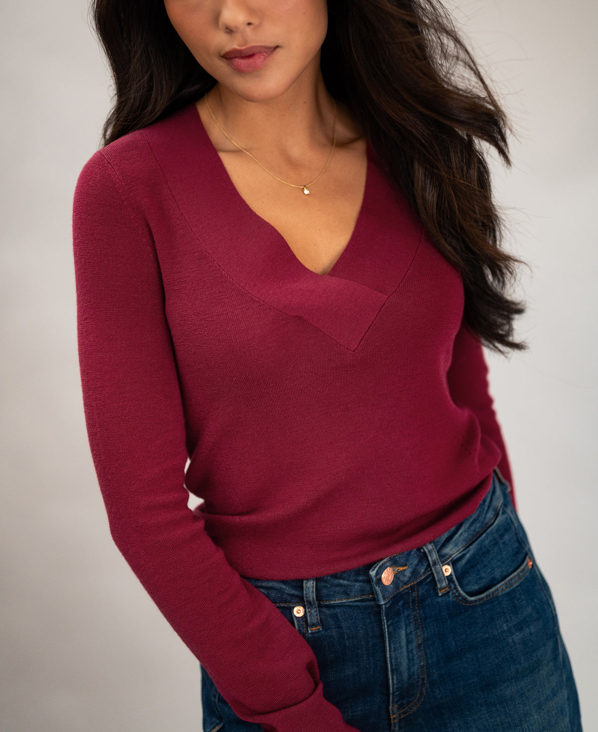V-Neck Merino Sweater LA PHILOU Berry