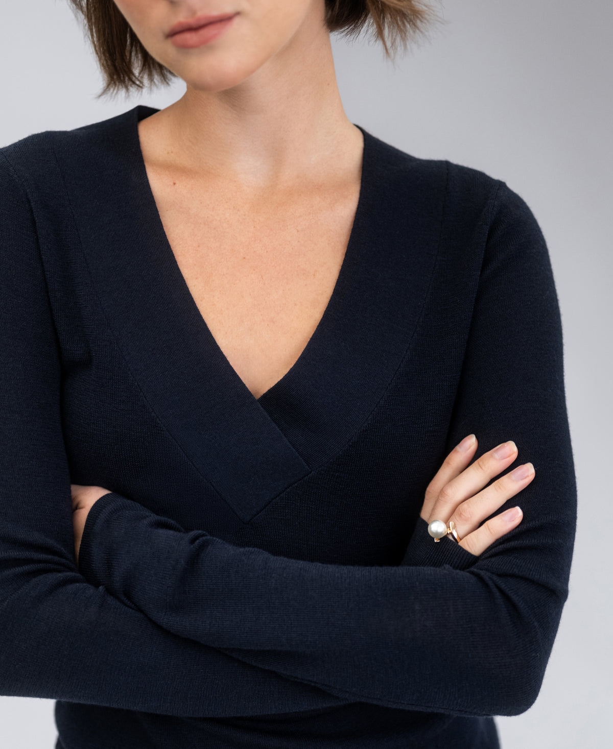 V-Neck Merino Sweater LA PHILOU Dark Blue