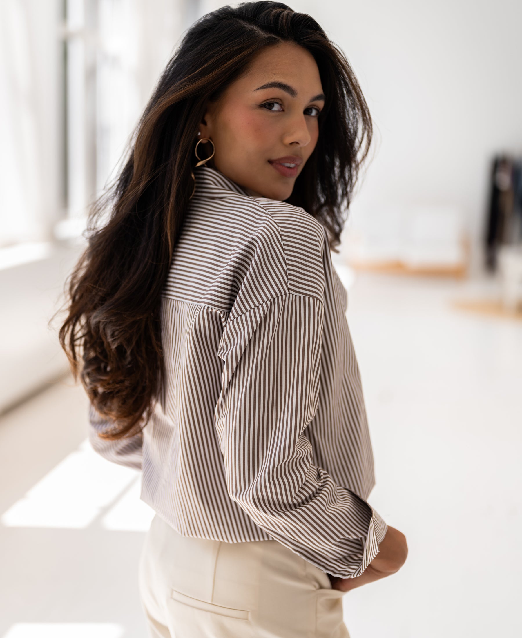 Bluse LA PASCALLE Braun gestreift