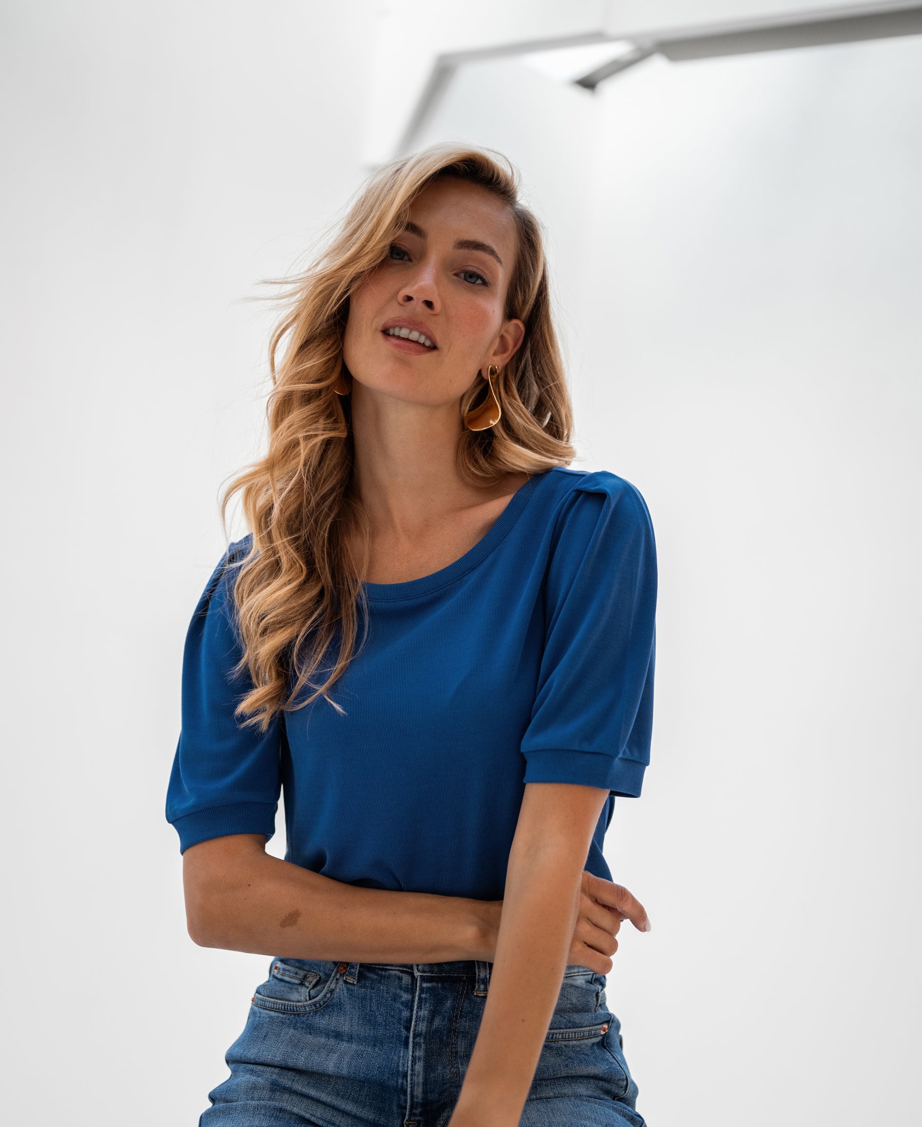 Rippen-T-Shirt LA PHILA Kobalt