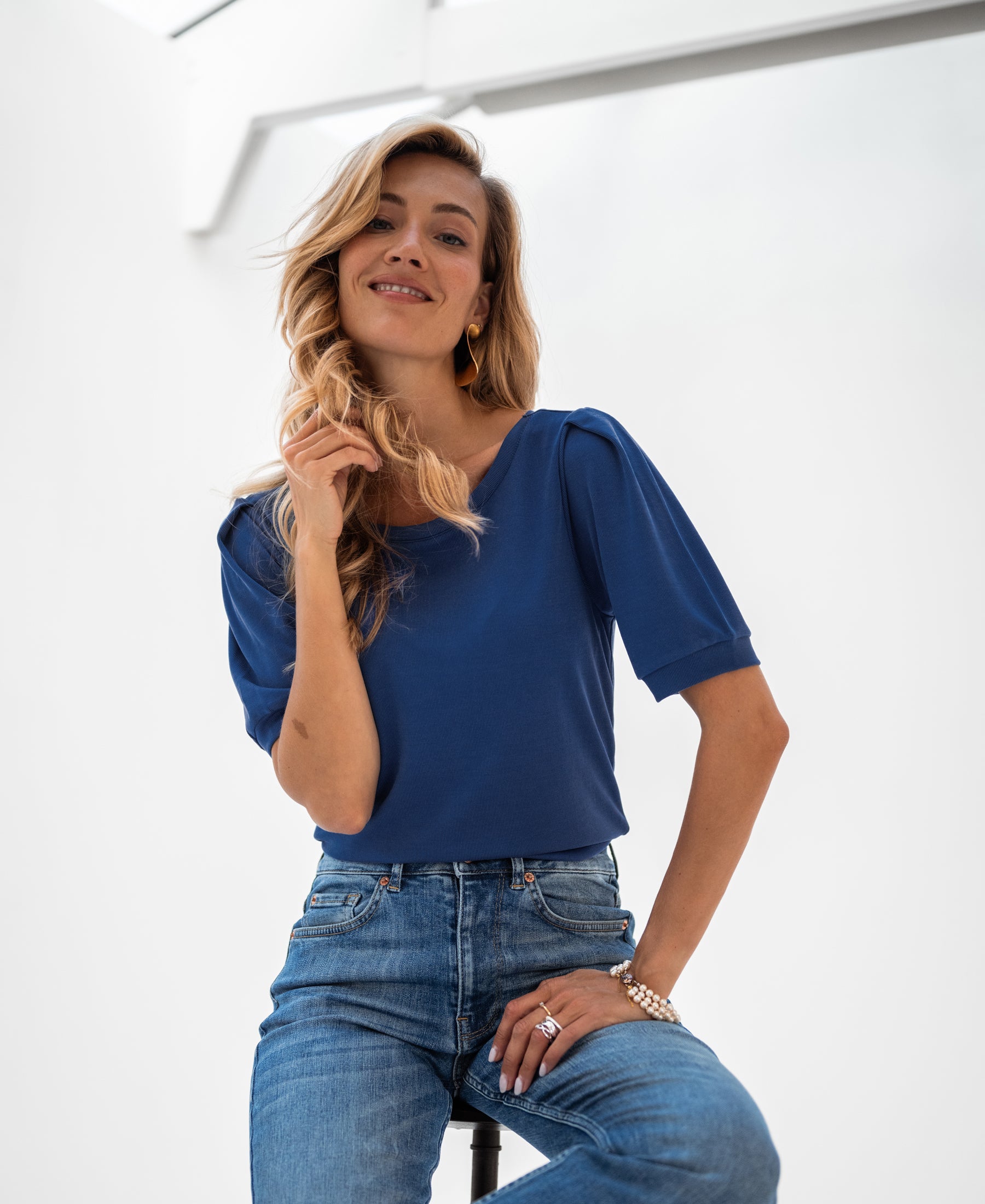 Rippen-T-Shirt LA PHILA Kobalt