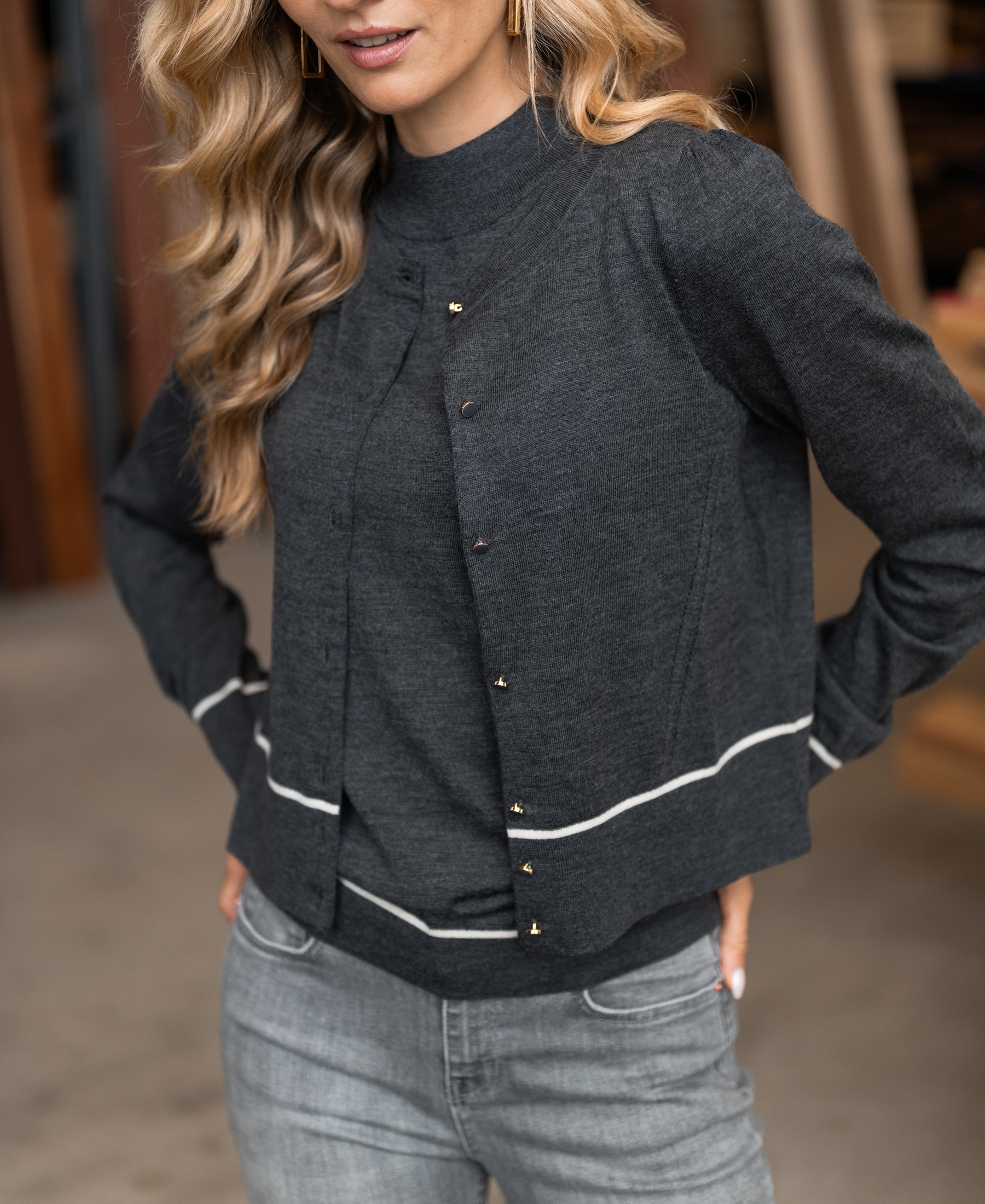 Cardigan LA SARA Anthracite-Ivory