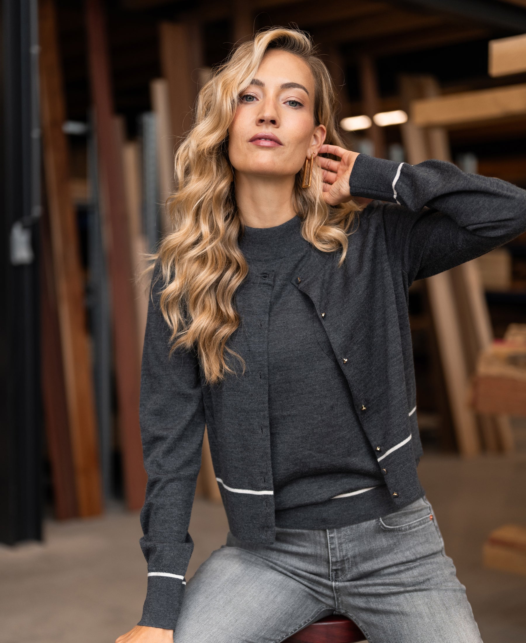 Cardigan LA SARA Anthracite-Ivory