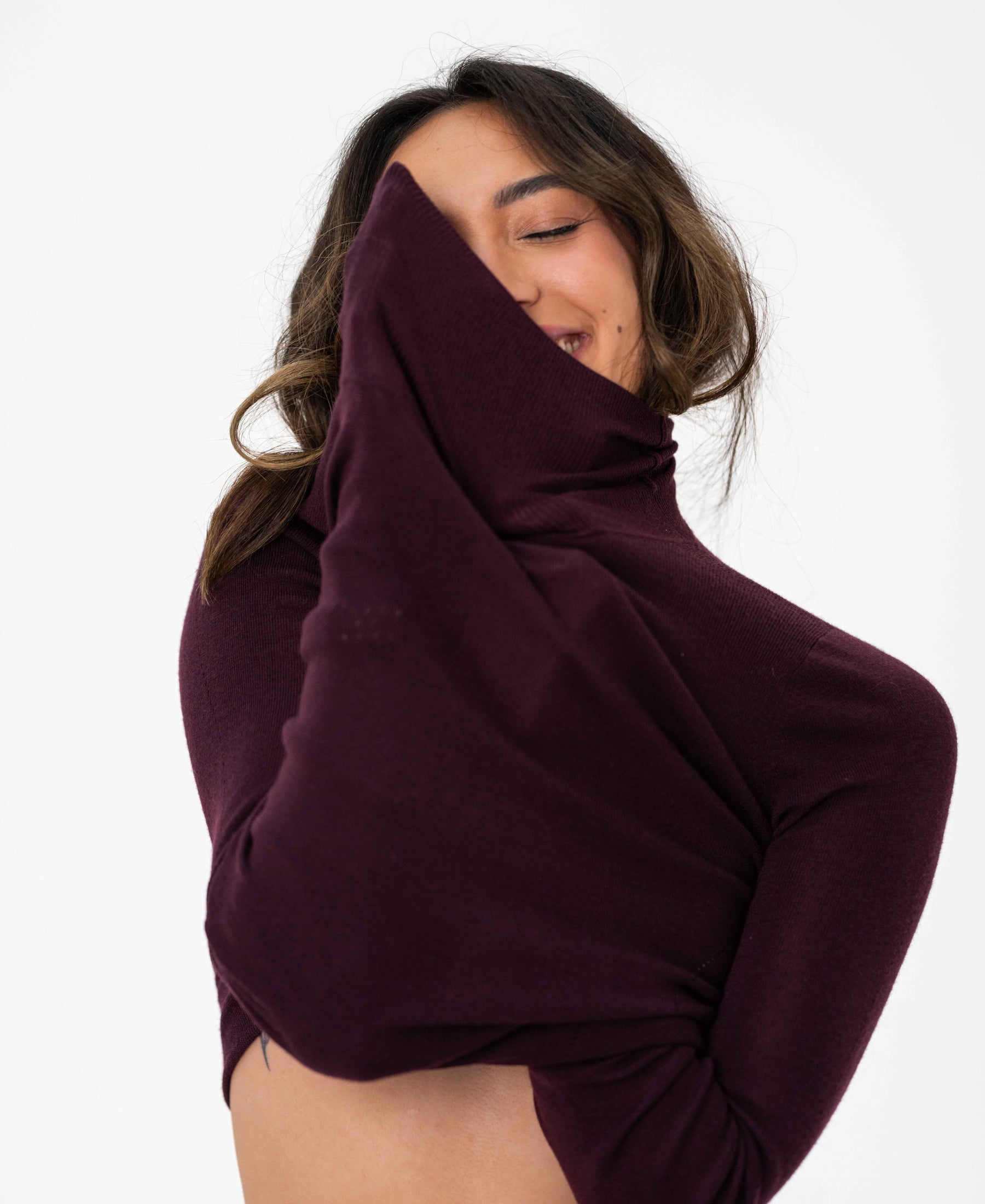 Rollkragenpullover aus Merinowolle LA FORTE Aubergine