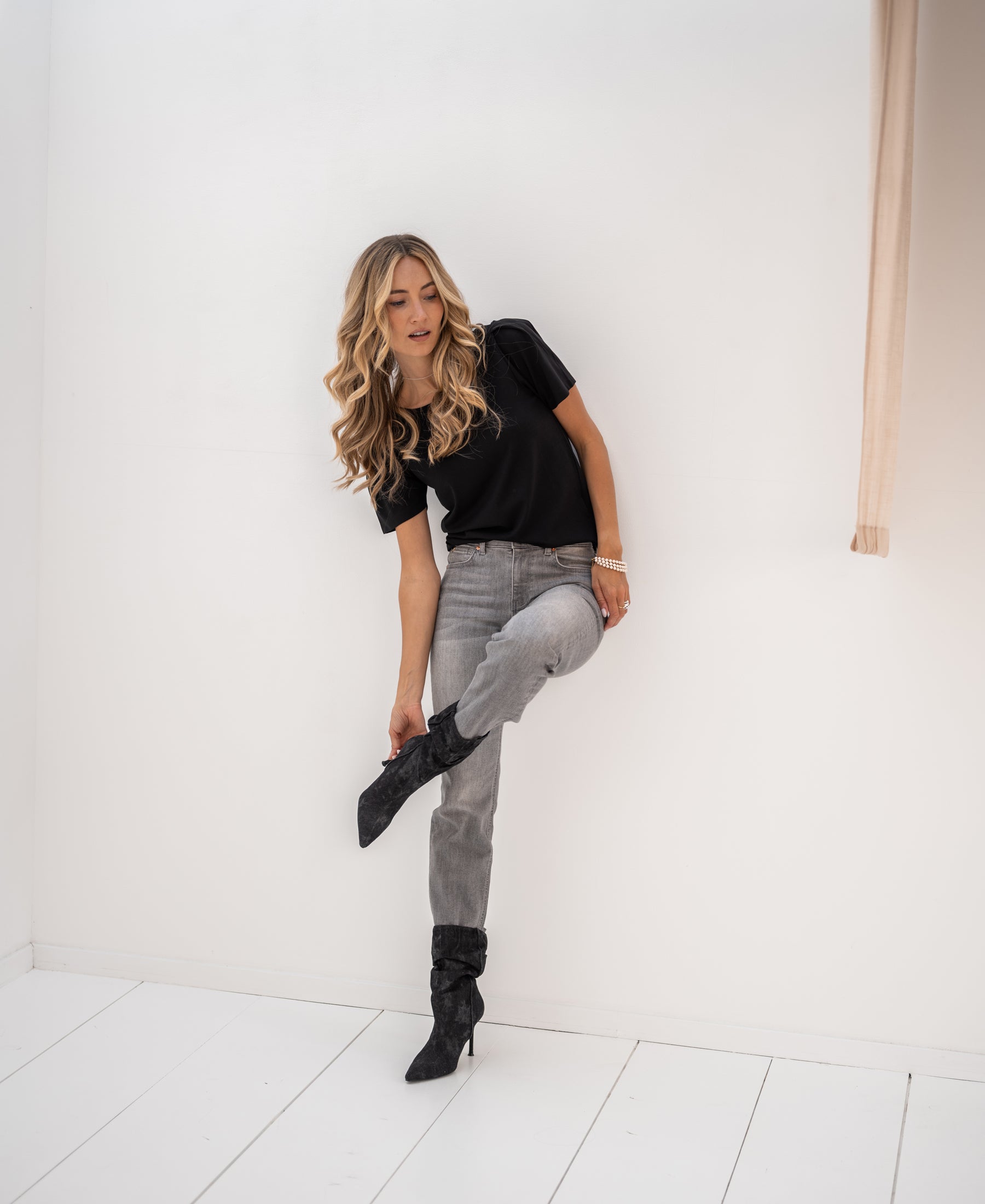 Cropped jeans LE GUY Grey Stonewash