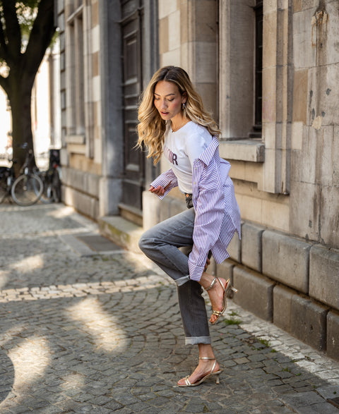 Blouse LA PASCALLE Wit-mauve gestreept