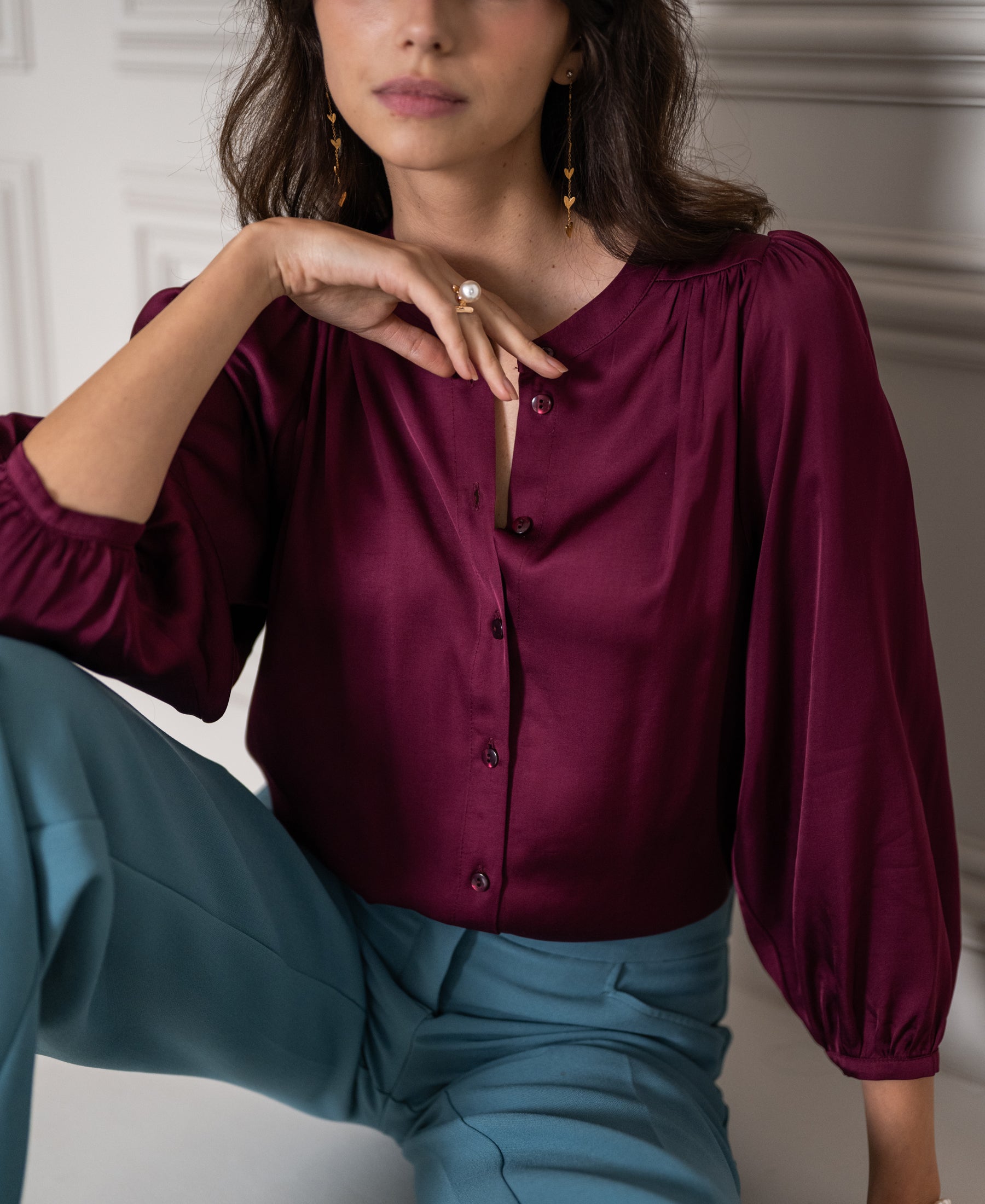 Satin blouse LA RAVA Bordeaux