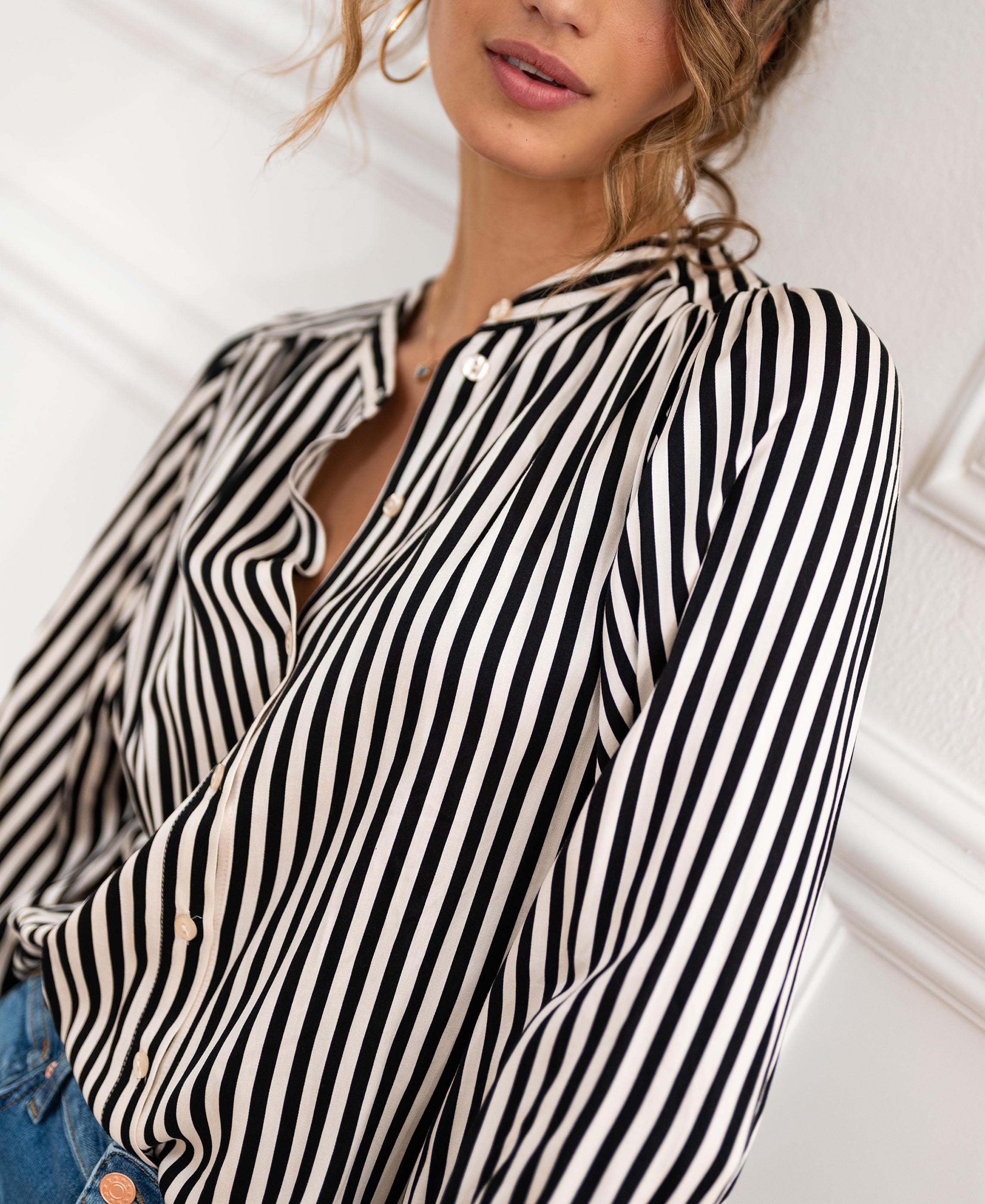 Streepblouse LA RAVA Ivoor-Zwart