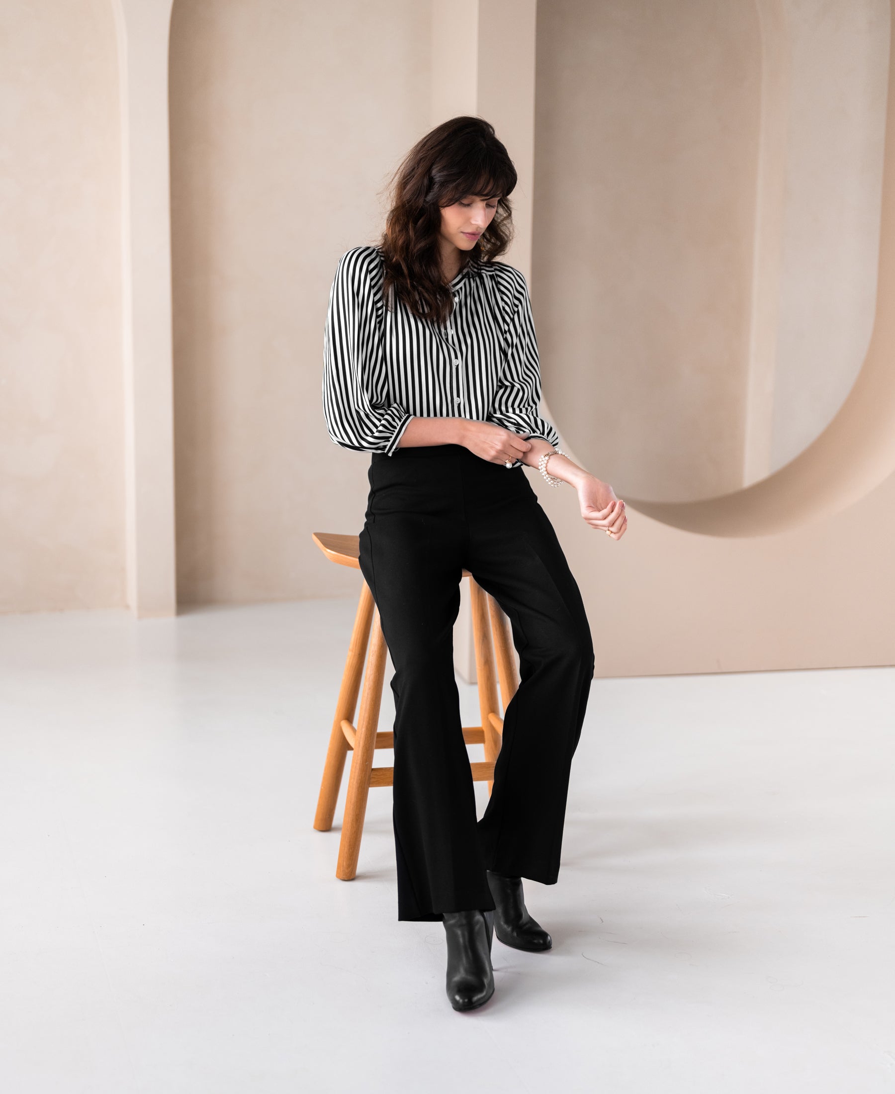 Streepblouse LA RAVA Ivoor-Zwart