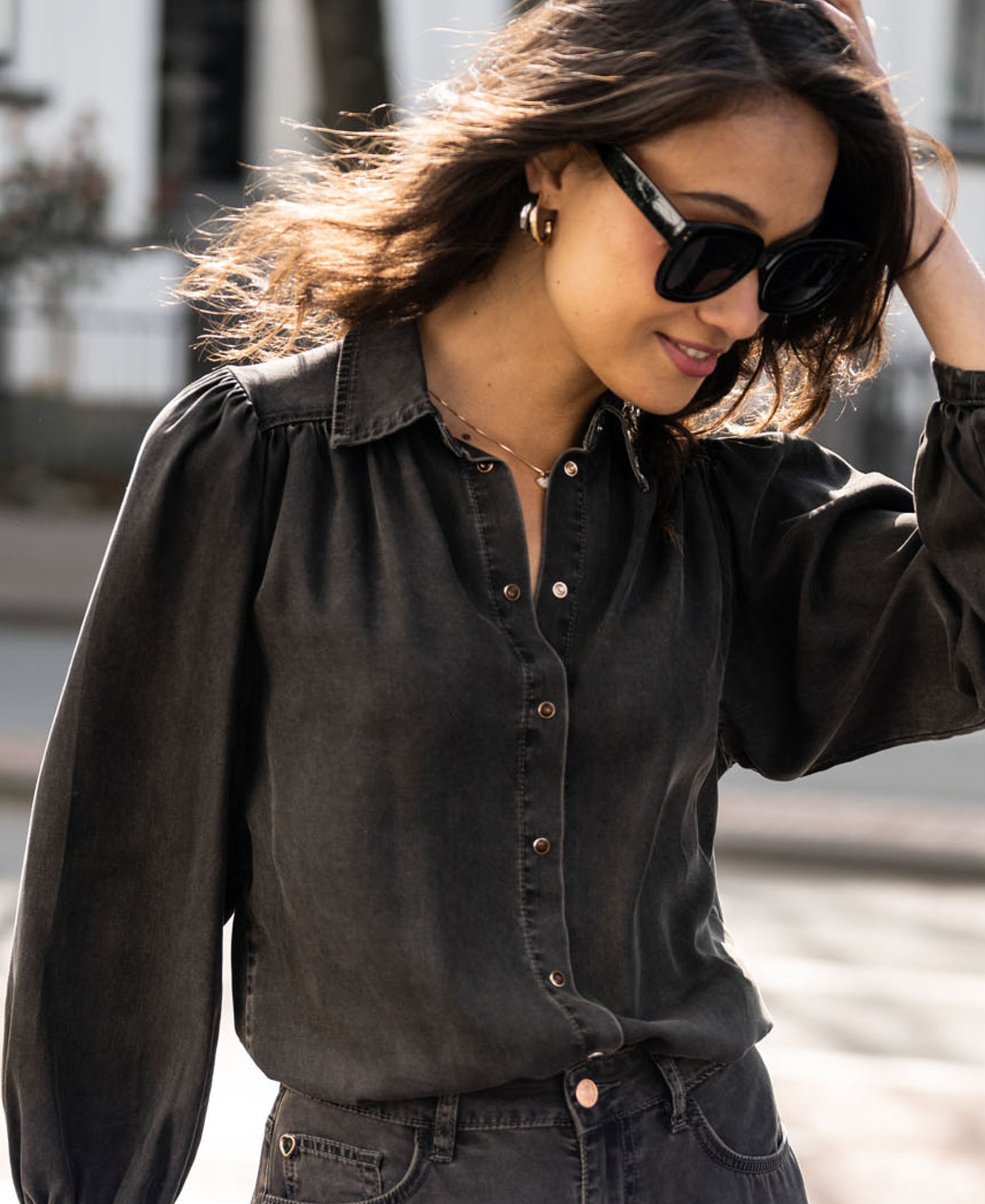 Tencel jeansblouse LA RIVA Charcoal