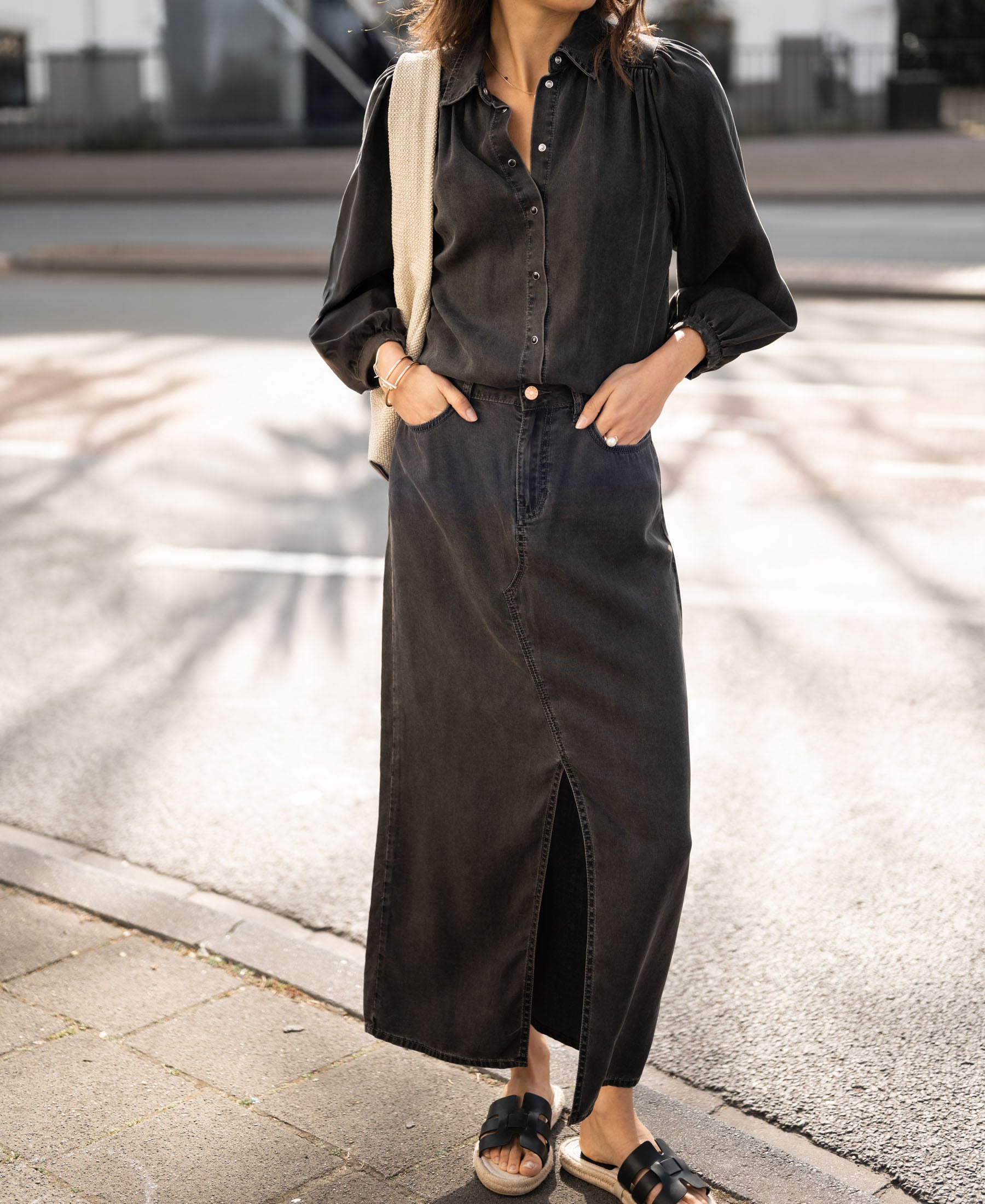 Jeansrock aus Tencel LA JOSEPH Holzkohle