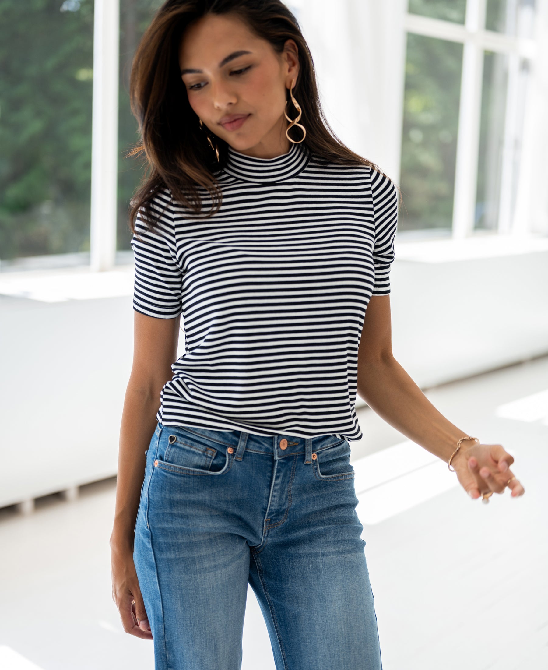 Rib turtleneck LA RIXY white-black