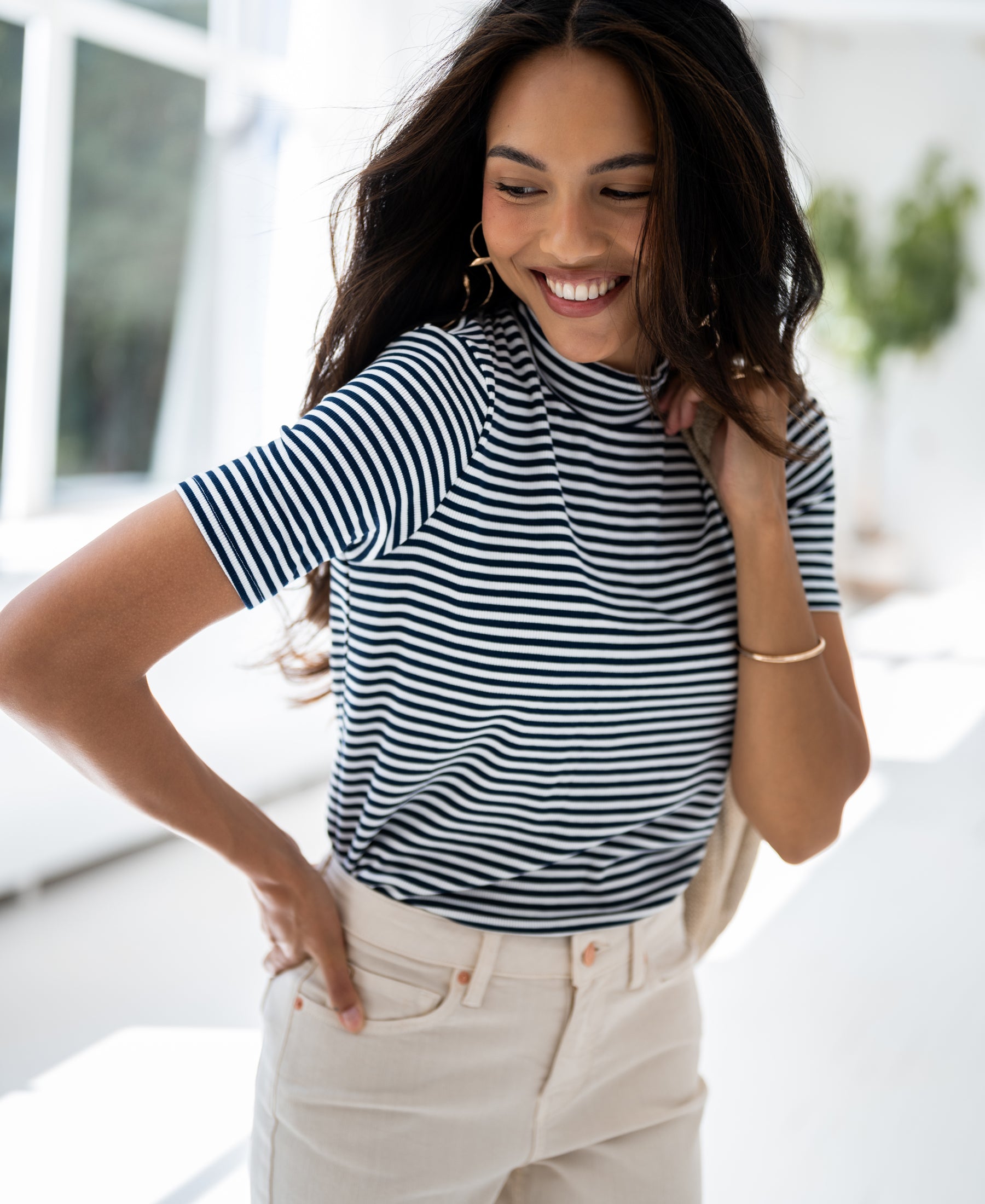 Rib turtleneck LA RIXY White-dark blue