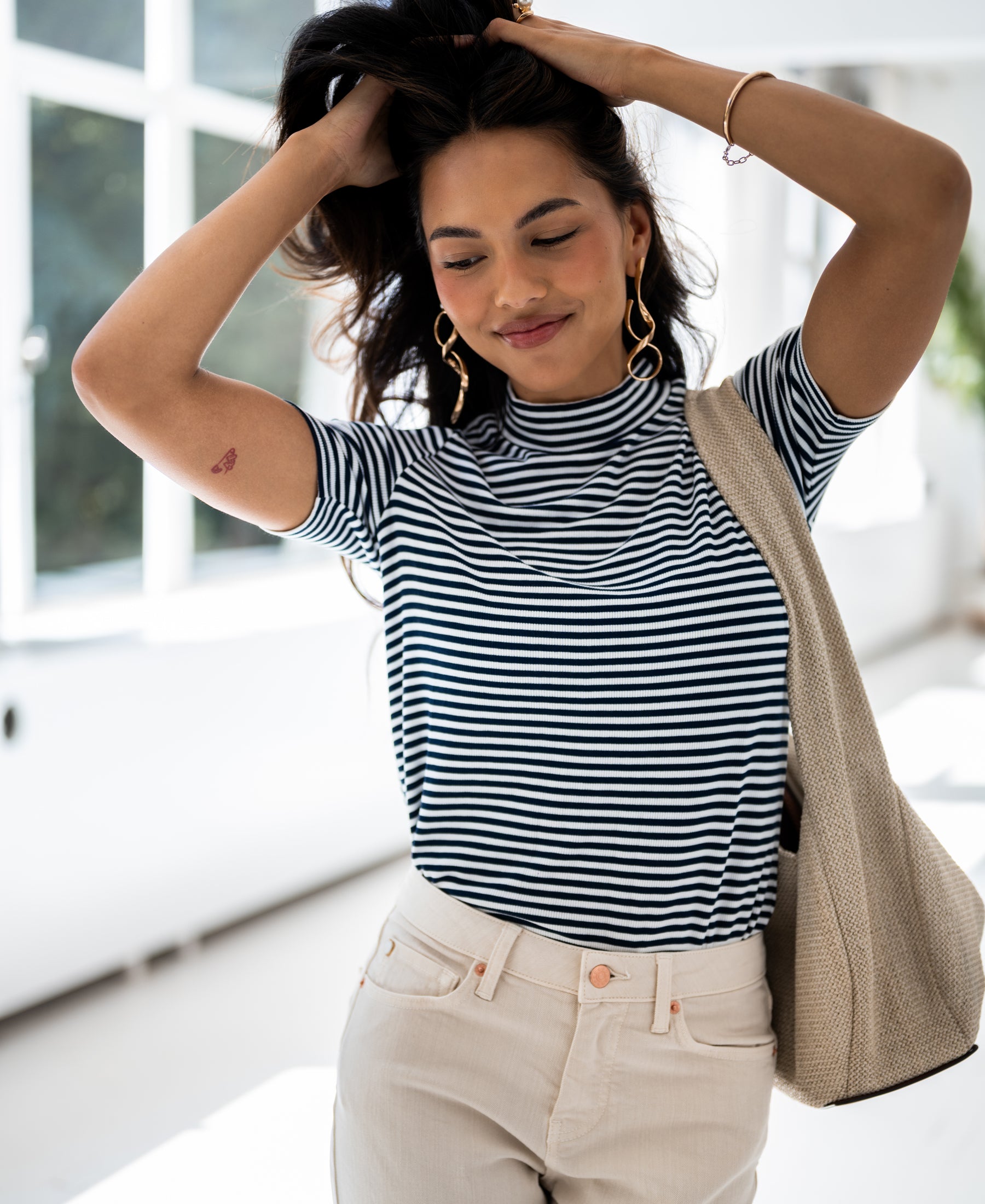 Rib turtleneck LA RIXY White-dark blue