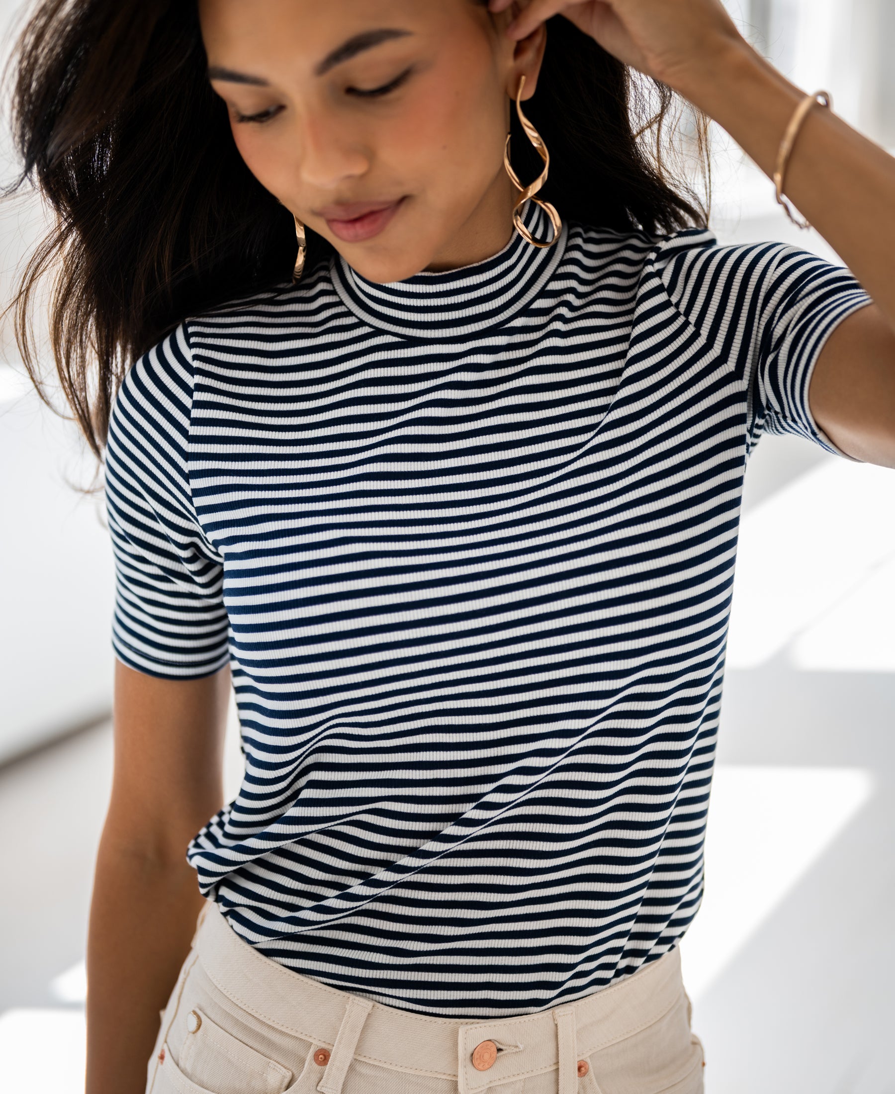 Rib turtleneck LA RIXY White-dark blue