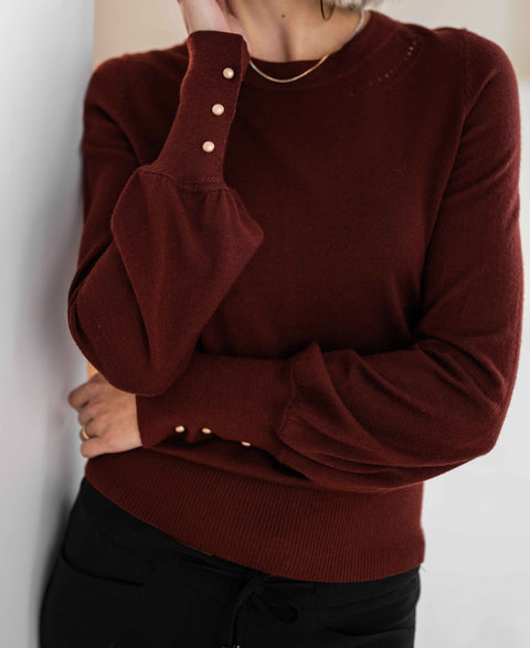 Merino sweater LA MARIS Redbrown - Gold