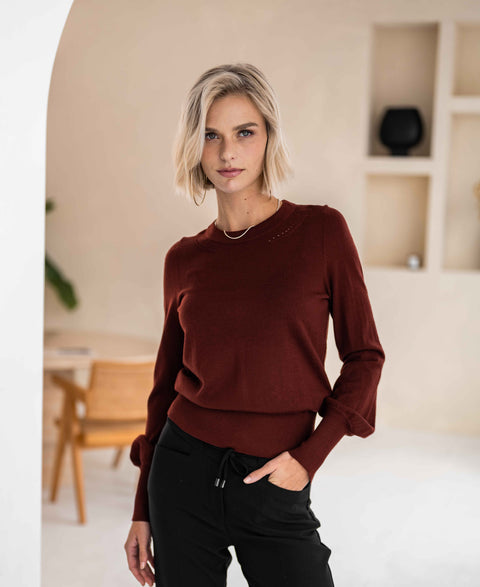 Merino sweater LA MARIS Redbrown - Gold