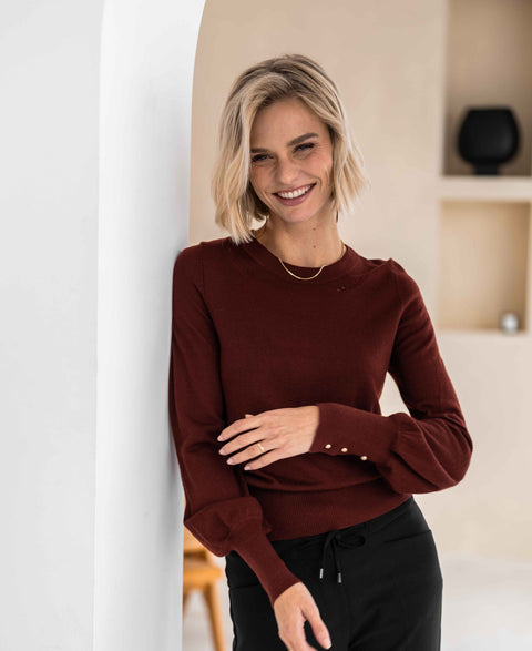 Merino sweater LA MARIS Redbrown - Gold