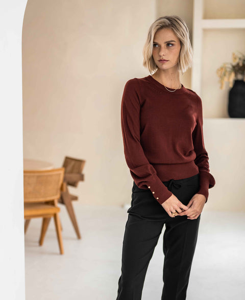 Merino sweater LA MARIS Redbrown - Gold