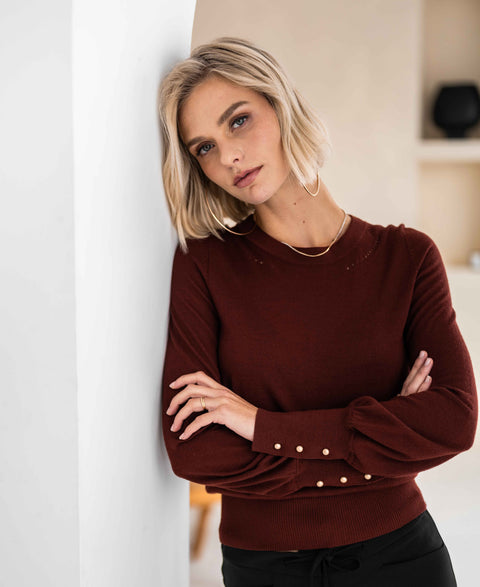 Merino sweater LA MARIS Redbrown - Gold