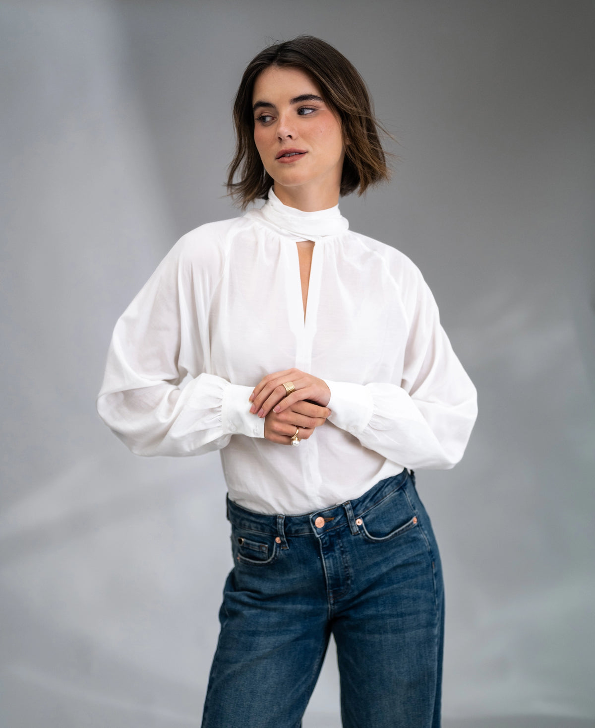 Voile blouse with bow LA SATINEE Ivory