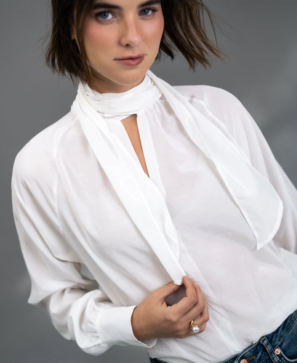Voile-Bluse mit Schleifendetail LA SATINEE cremeweiß