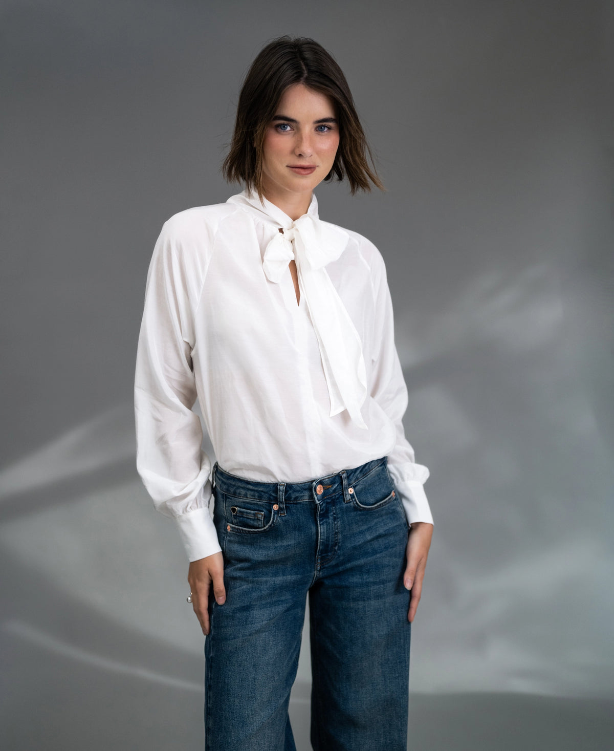 Voile blouse with bow LA SATINEE Ivory
