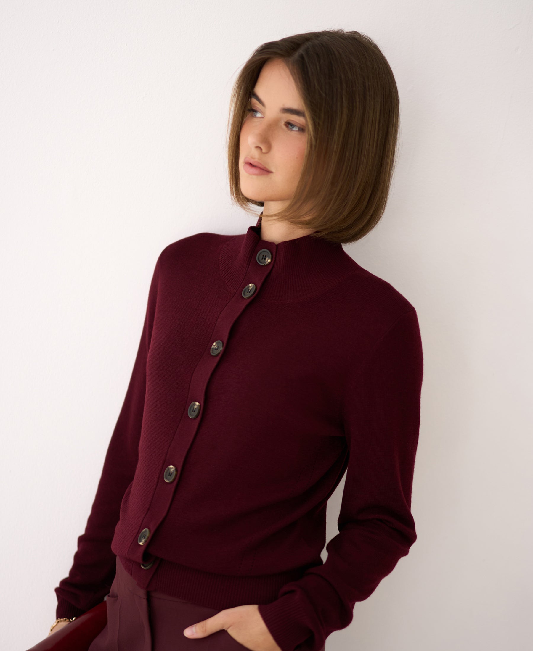 Merino vest met col LES SEIZE Bordeaux
