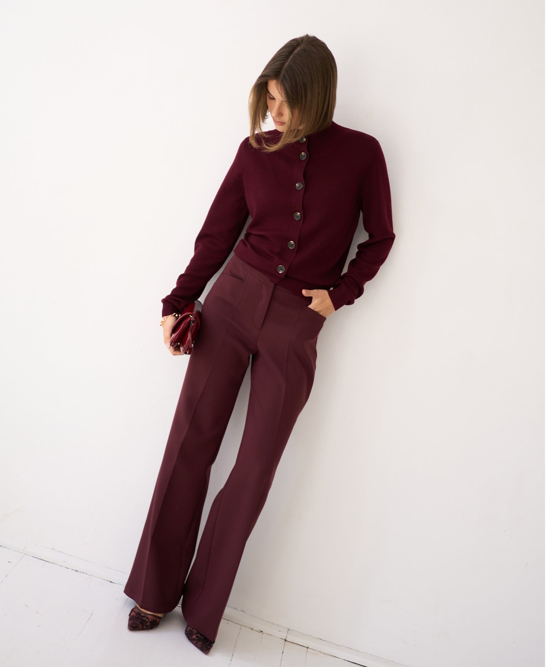 Merino vest met col LES SEIZE Bordeaux
