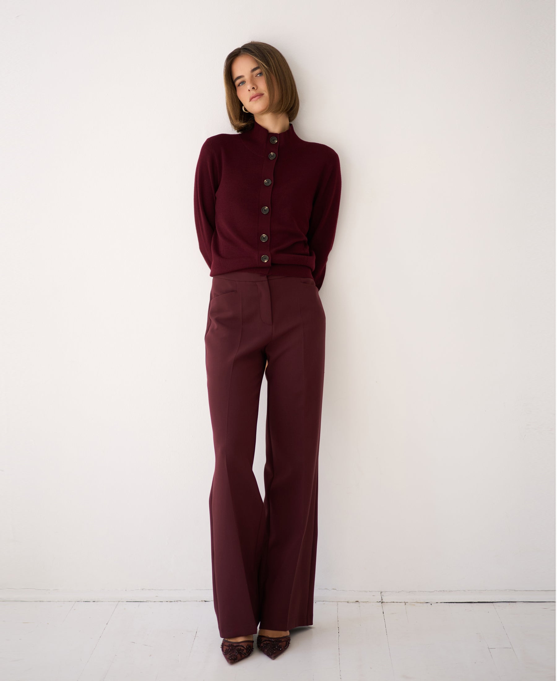 Merino vest met col LES SEIZE Bordeaux