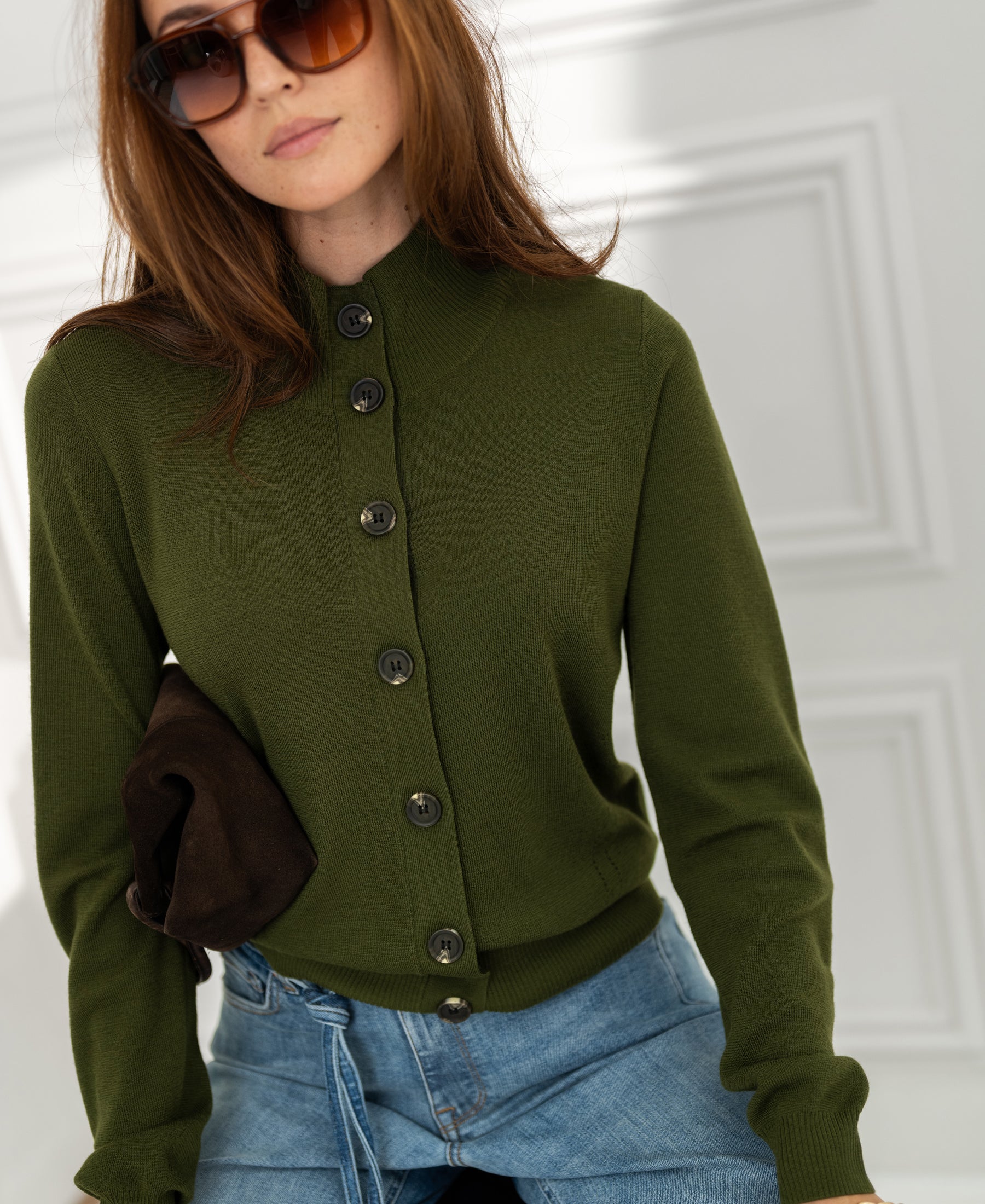 Merino-Strickjacke mit Rollkragen LES SEIZE Army