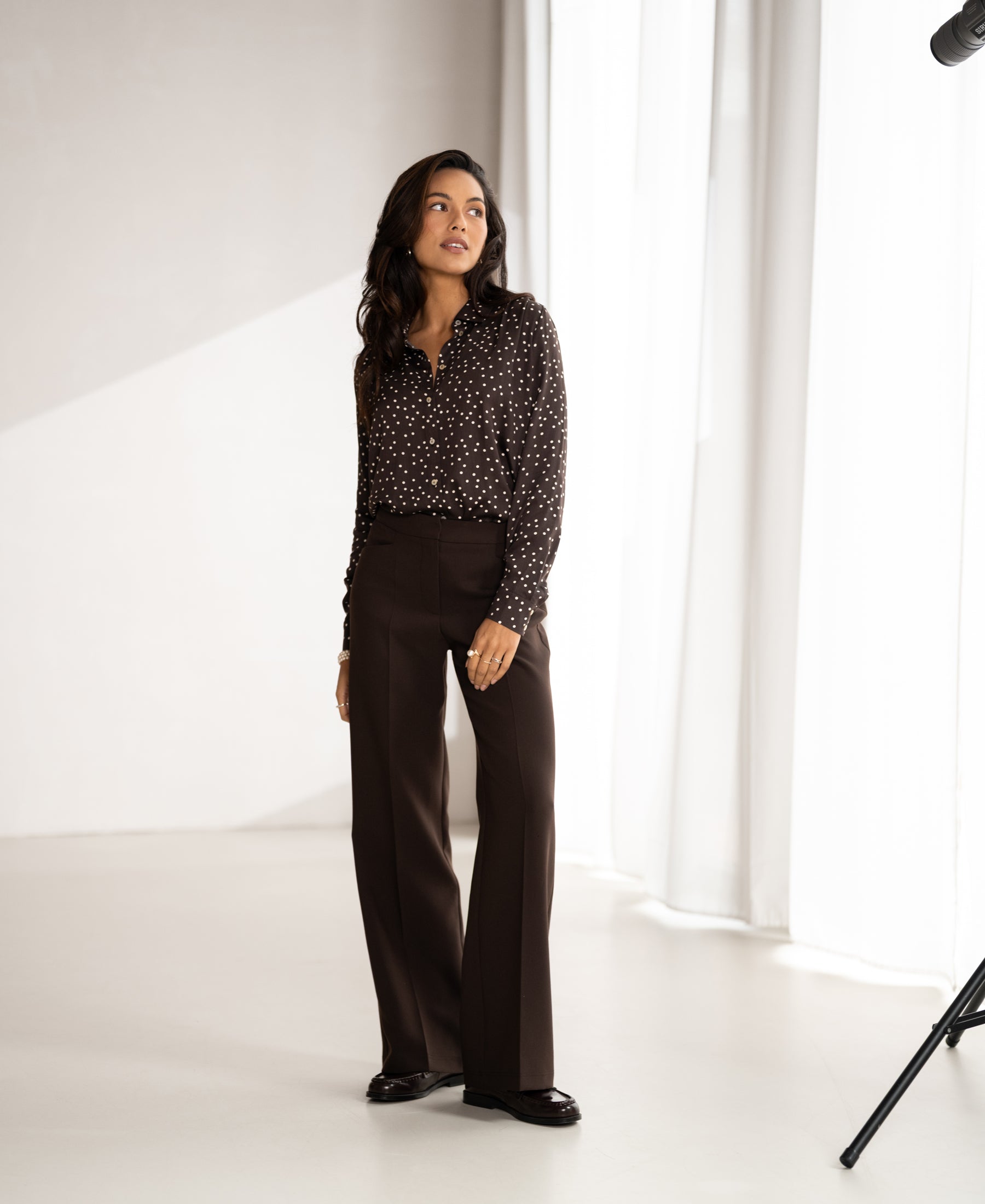 Blouse LA SEZANNE Dot Choco-ivoor