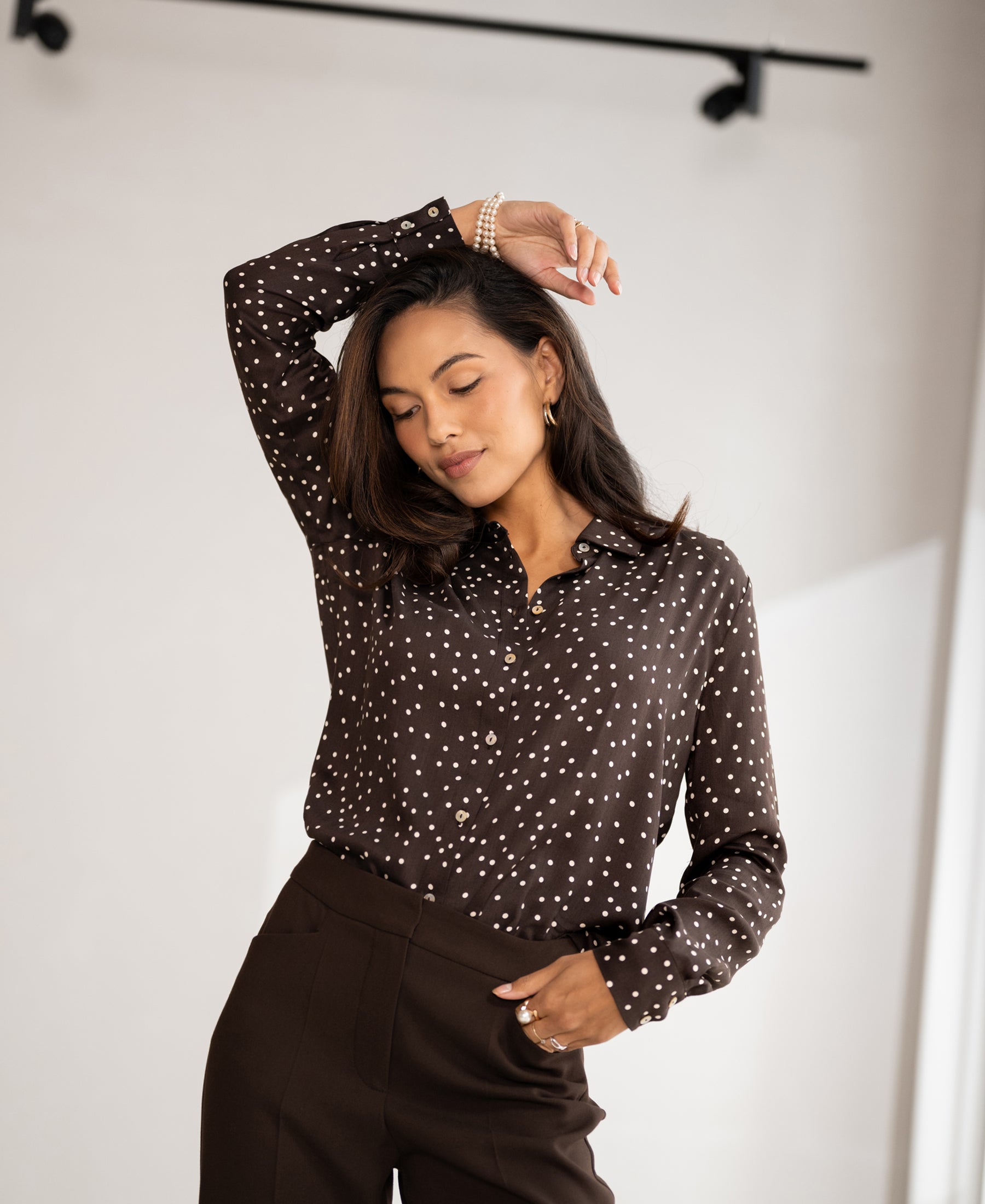 Blouse LA SEZANNE Dot Choco-ivoor
