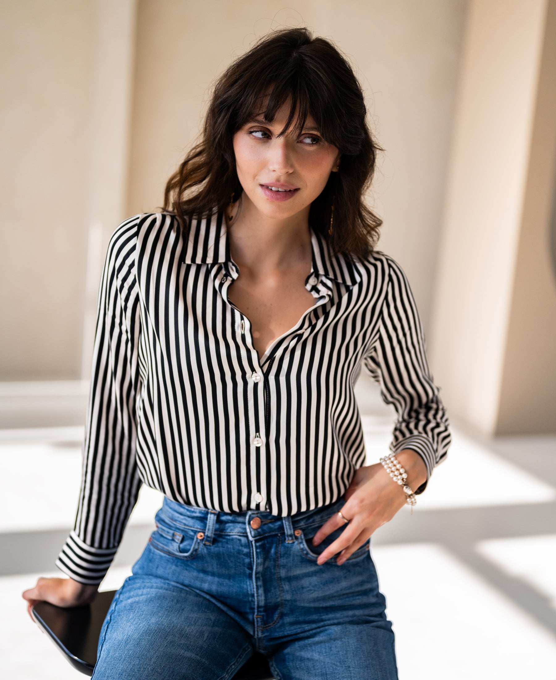 Blouse LA SEZANNE Ivory-Black striped