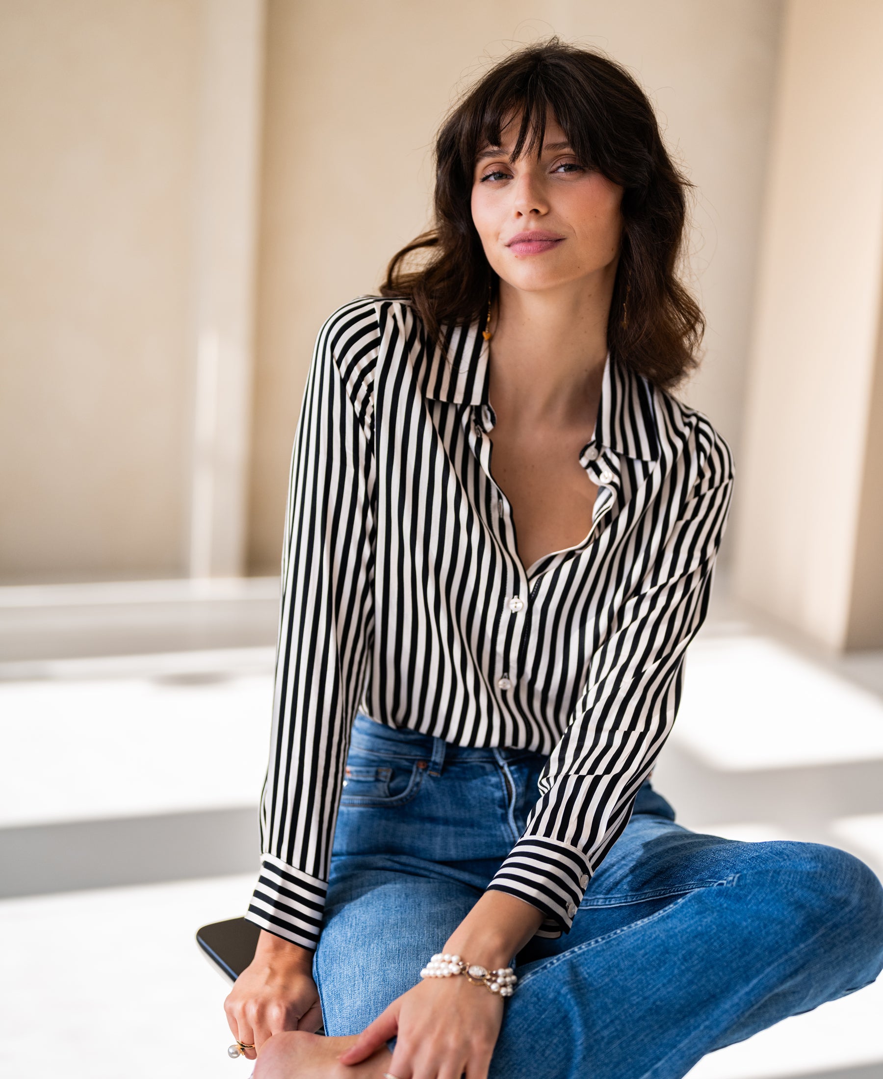 Blouse LA SEZANNE Ivory-Black striped