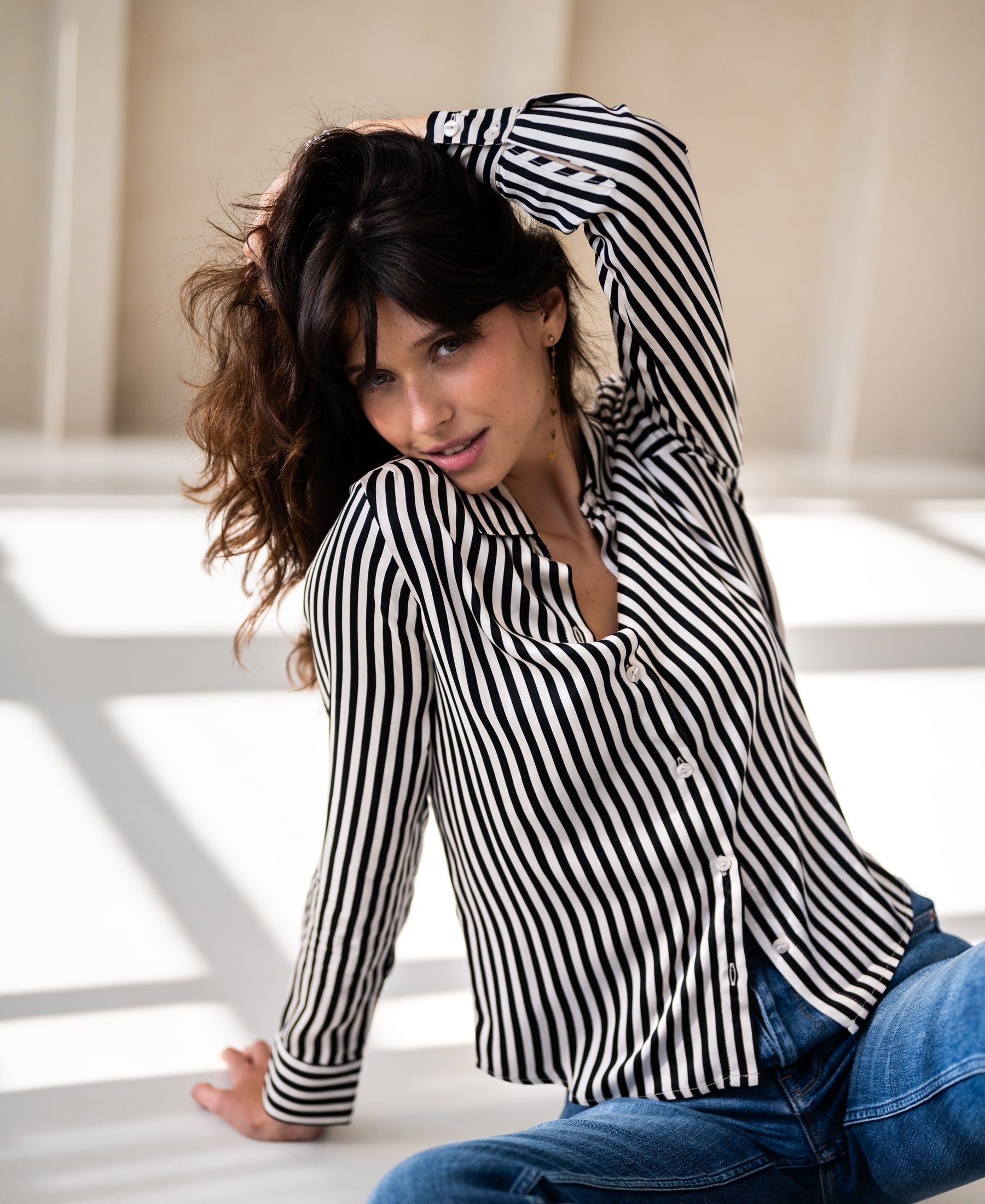 Blouse LA SEZANNE Ivory-Black striped