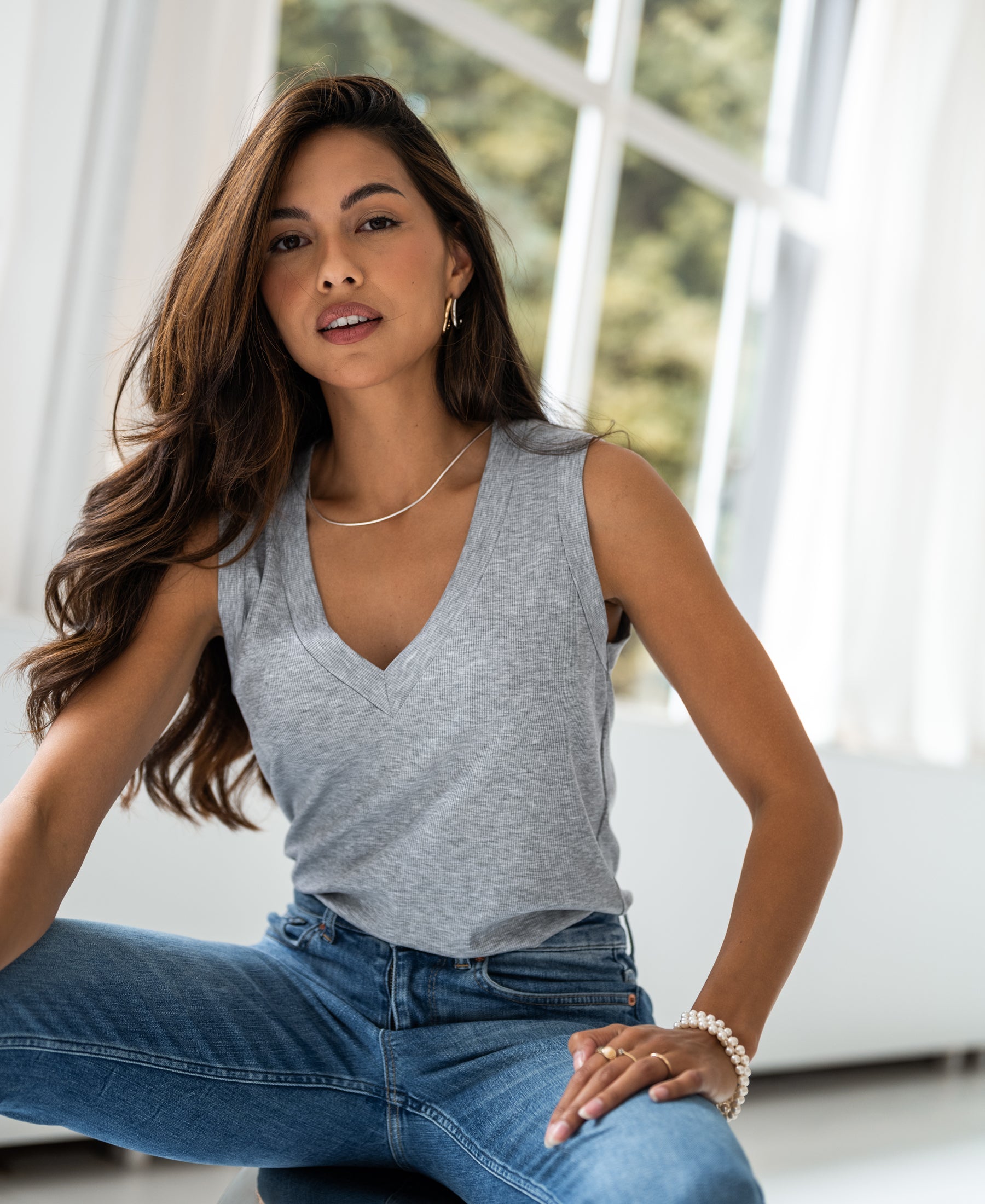 Lyocell top LA SIRA Grijs melange