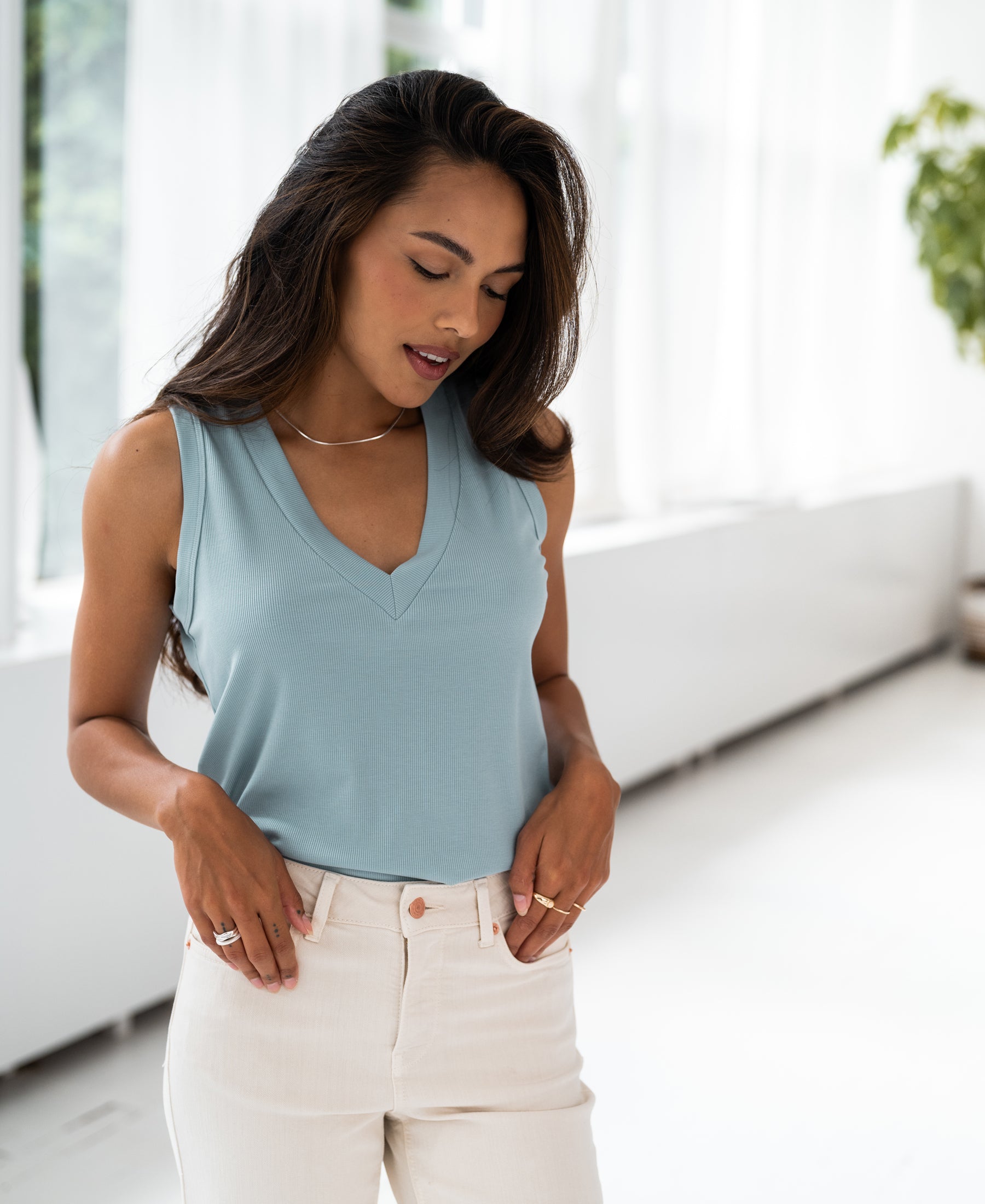 Lyocel basic tanktop lichtblauw