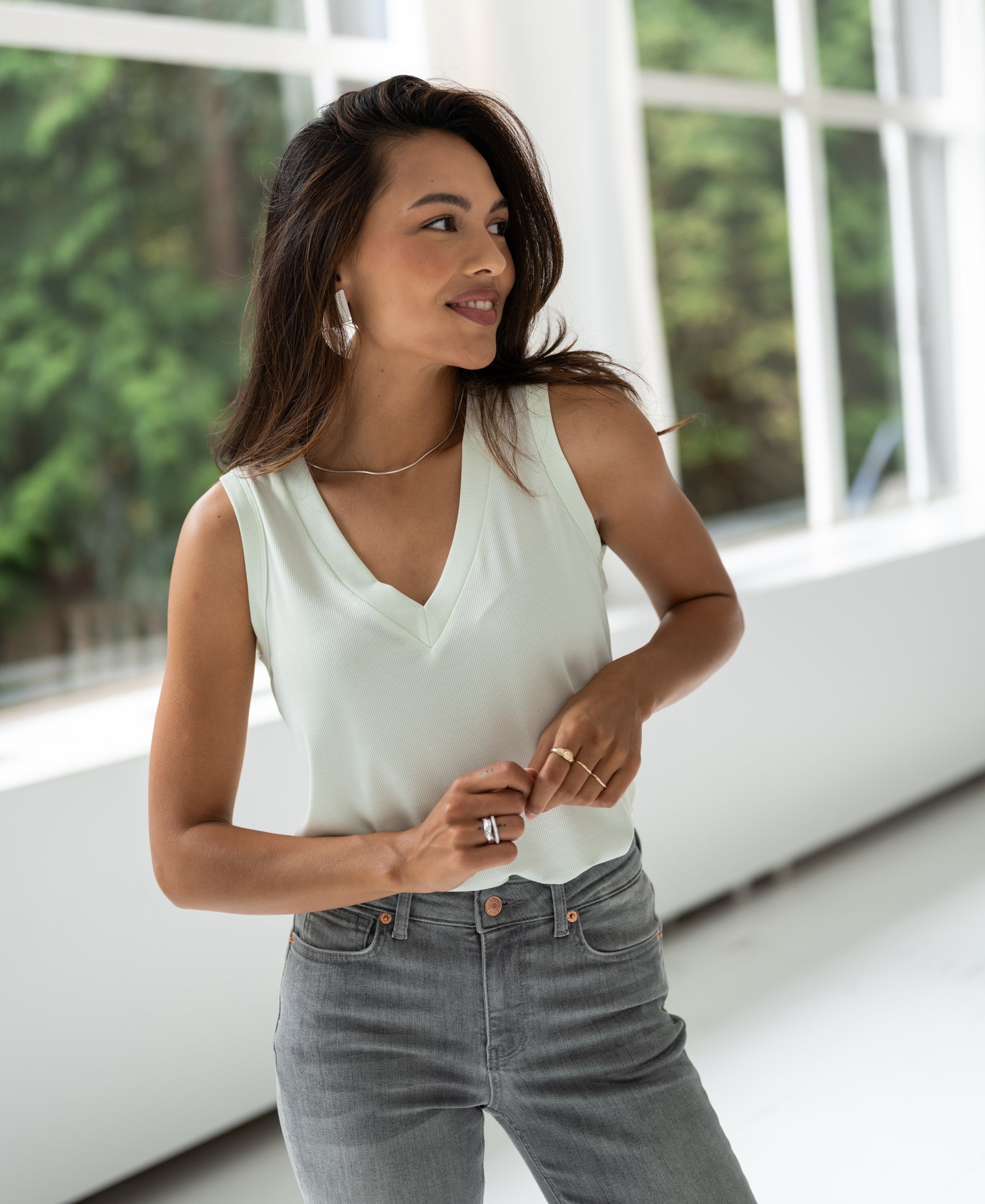 Basic jersey lyocell tanktop in lichtgroen